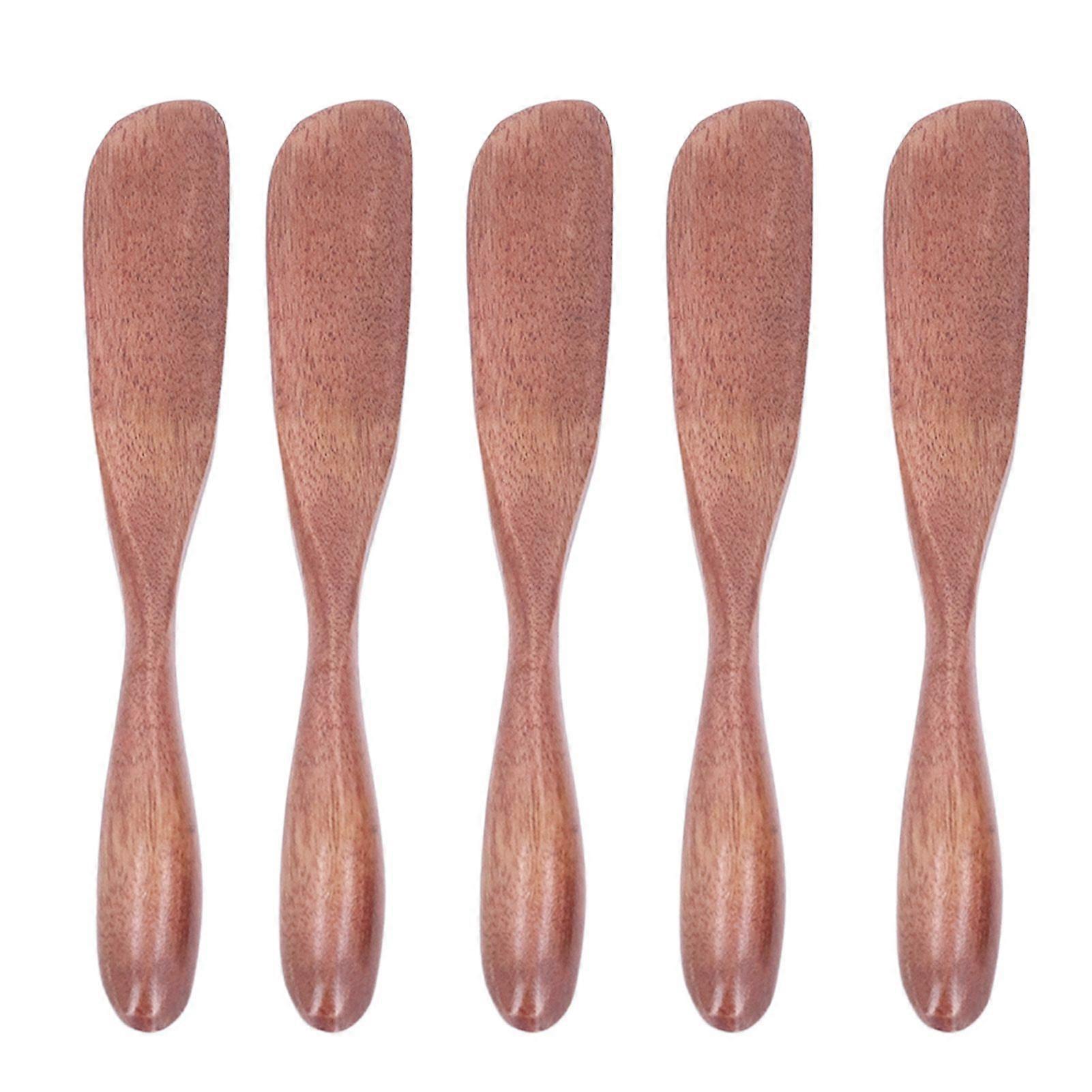 5PCS Wooden Butter Knife Jam Cheese Spreader Tableware for Japanese Style for Bread Facial MaskDark Paint Color