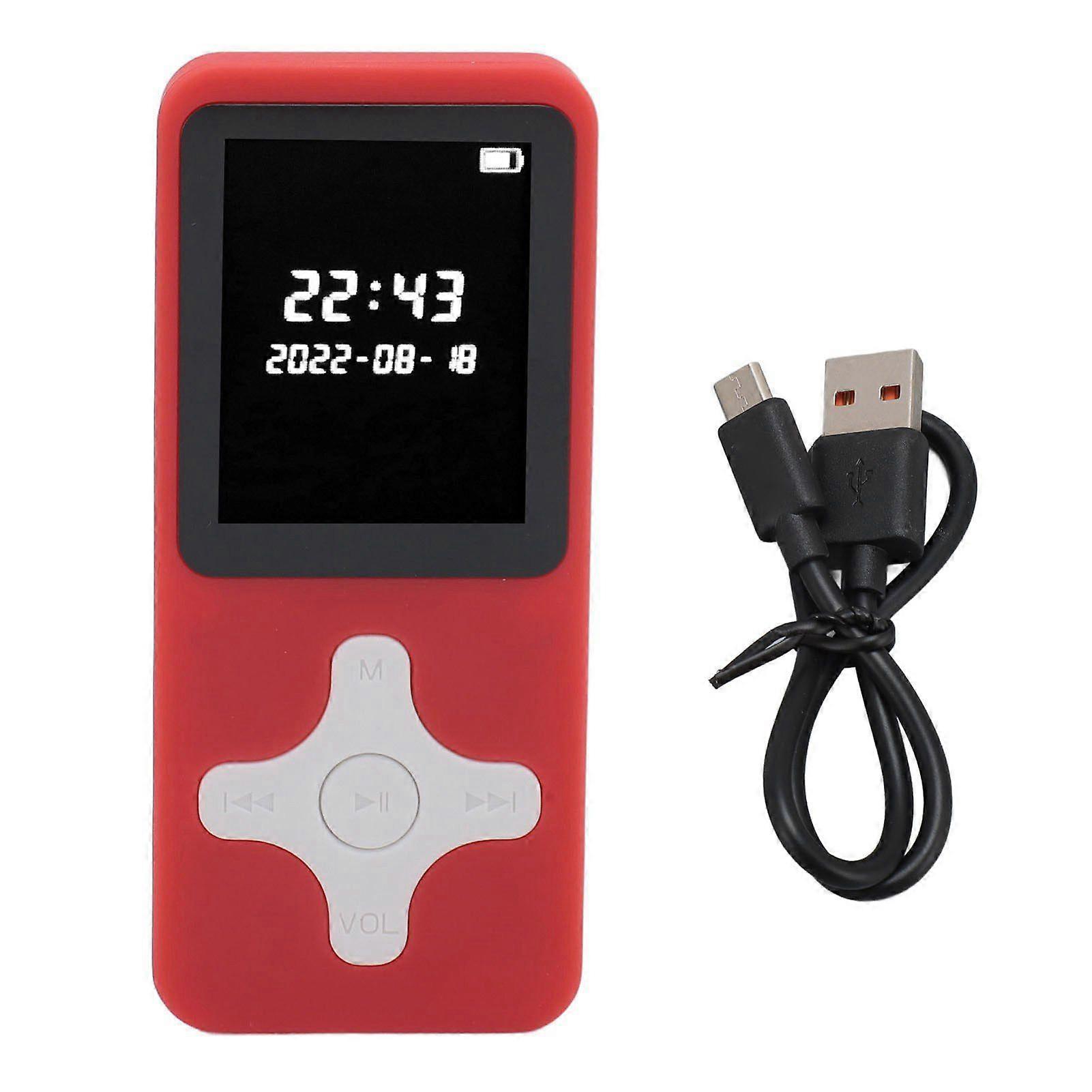 MP3 Player Bluetooth 5.0 1.77in LCD Screen Portable HiFi Music Player with FM Radio Recorder Alarm Clock Electronic Book Red with 8GB Memory Card