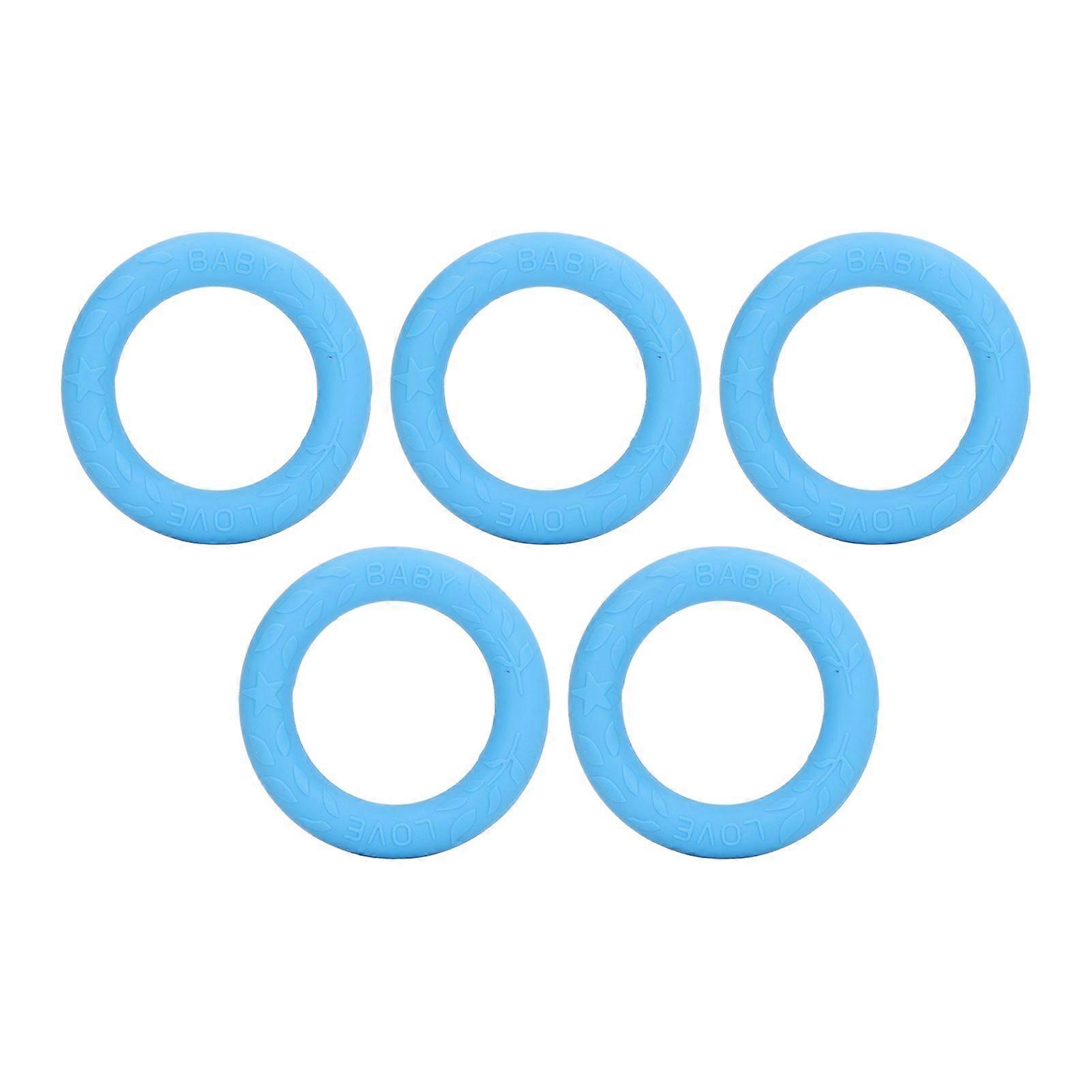 5pcs Baby Soft Silicone Teething Ring Toy Infant Safe Elastic Gum Relief Teething Bracelet for Home Travel Skyblue