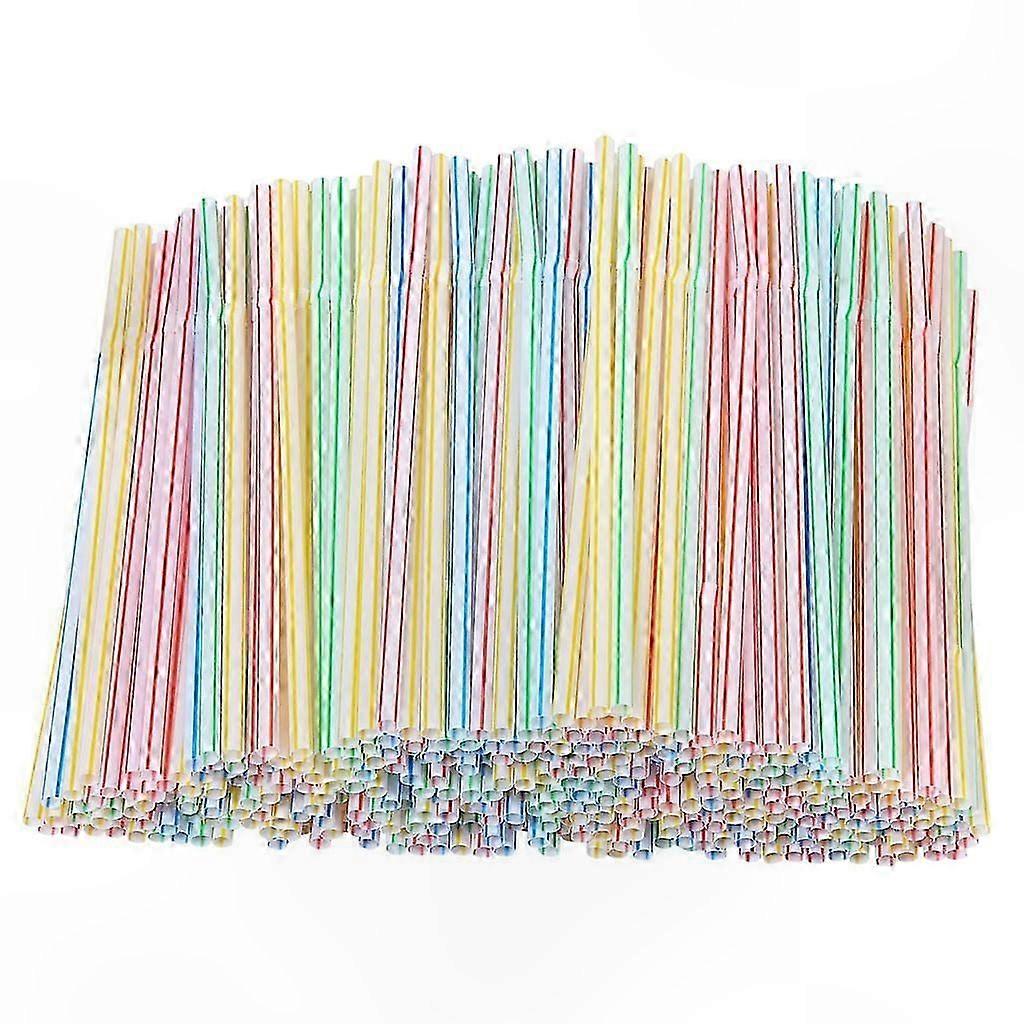 8-Inch Multi-Colored Striped Bendable Plastic Drinking Straws, 300 Count