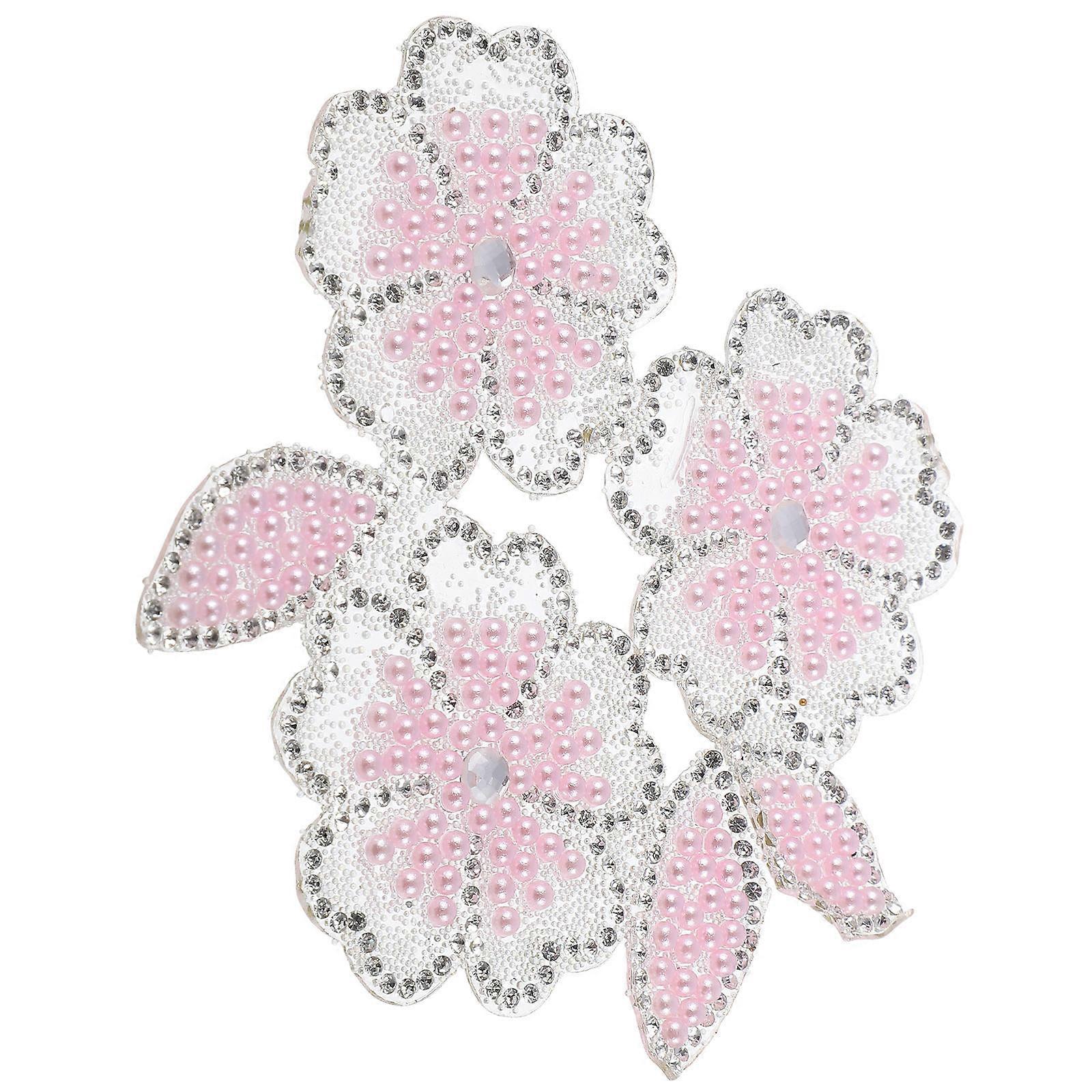 Iron on Patch Rhinestone Flower Applique for DIY Use One Piece Pink