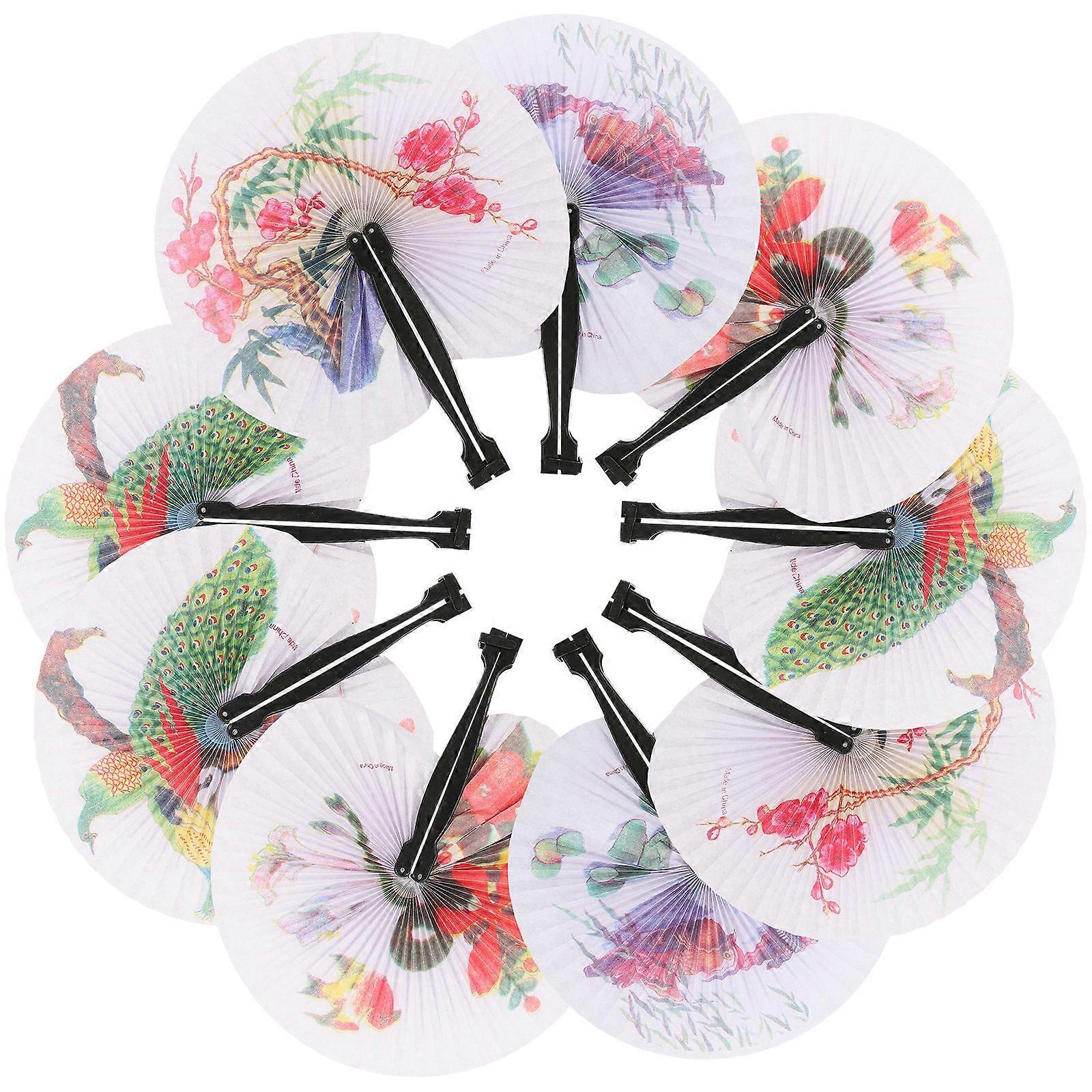 Handheld Paper Fans Retro Design Hand Fans for Summer Assorted Color Cooling 12Pcs