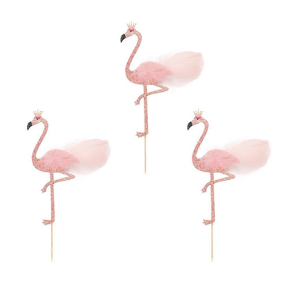Flamingo Cake Picks for Decoration 3Pcs Glitter Powder Set