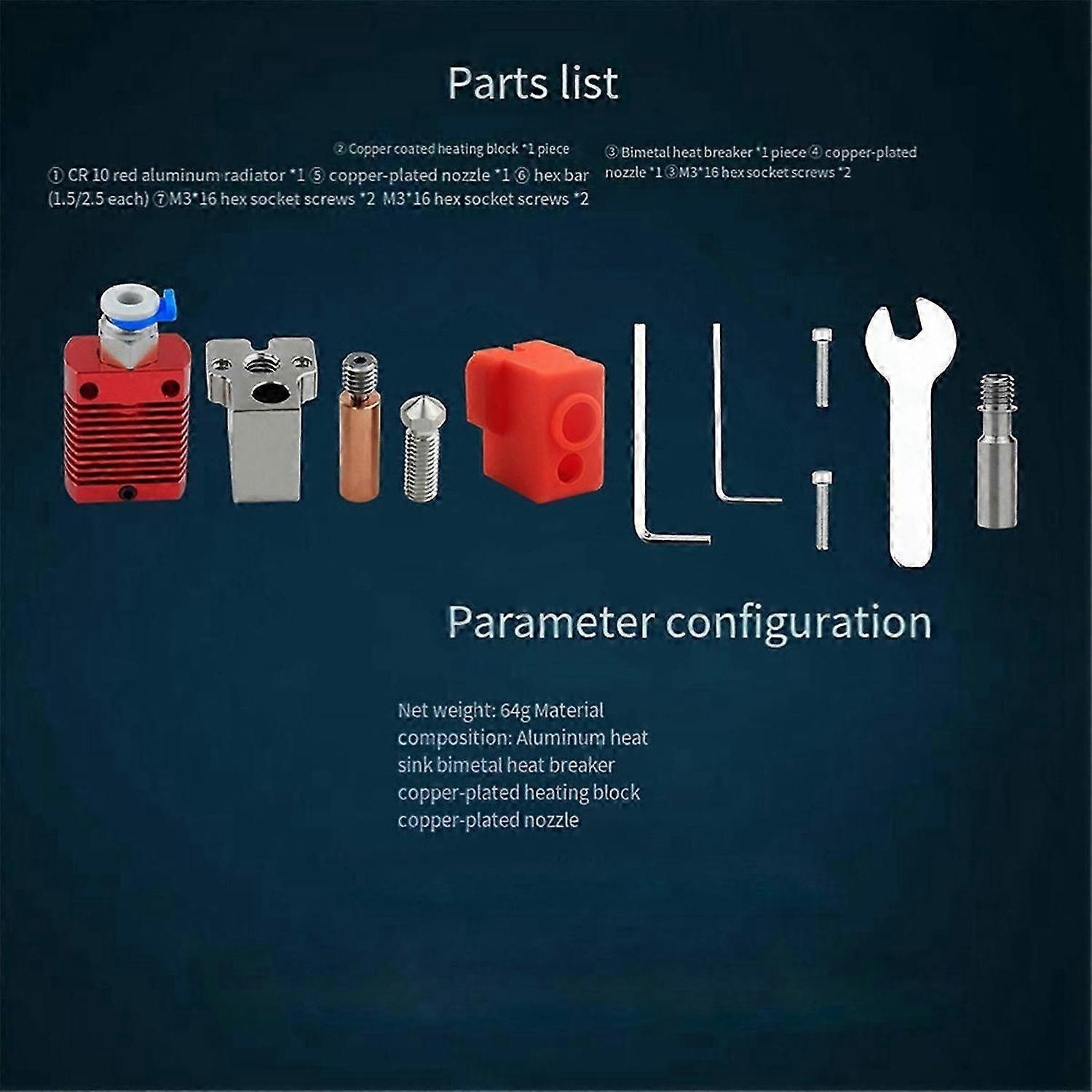 For Ender5/Ender3/V2/CR10 Hotend Kit Heating Block Bi-Metal Throat,A