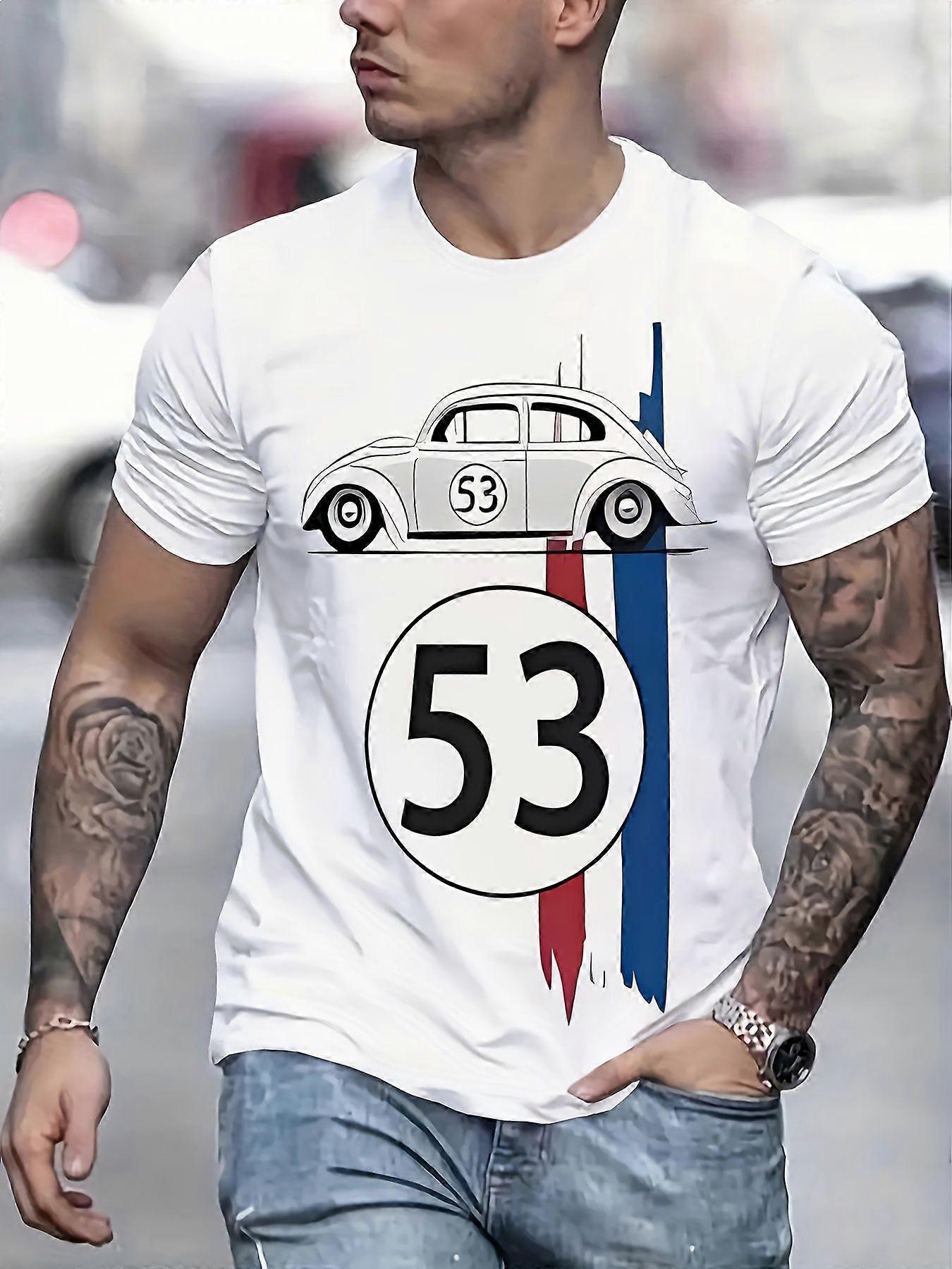 رجالي خنفساء 53 عتيق سباق سيارة تي شيرت - 3D مطبوعة مستوحاة من الأعشاب ، فضفاضة بأكمام قصيرة ، أسود مع أزرق وإعادة qewtr90