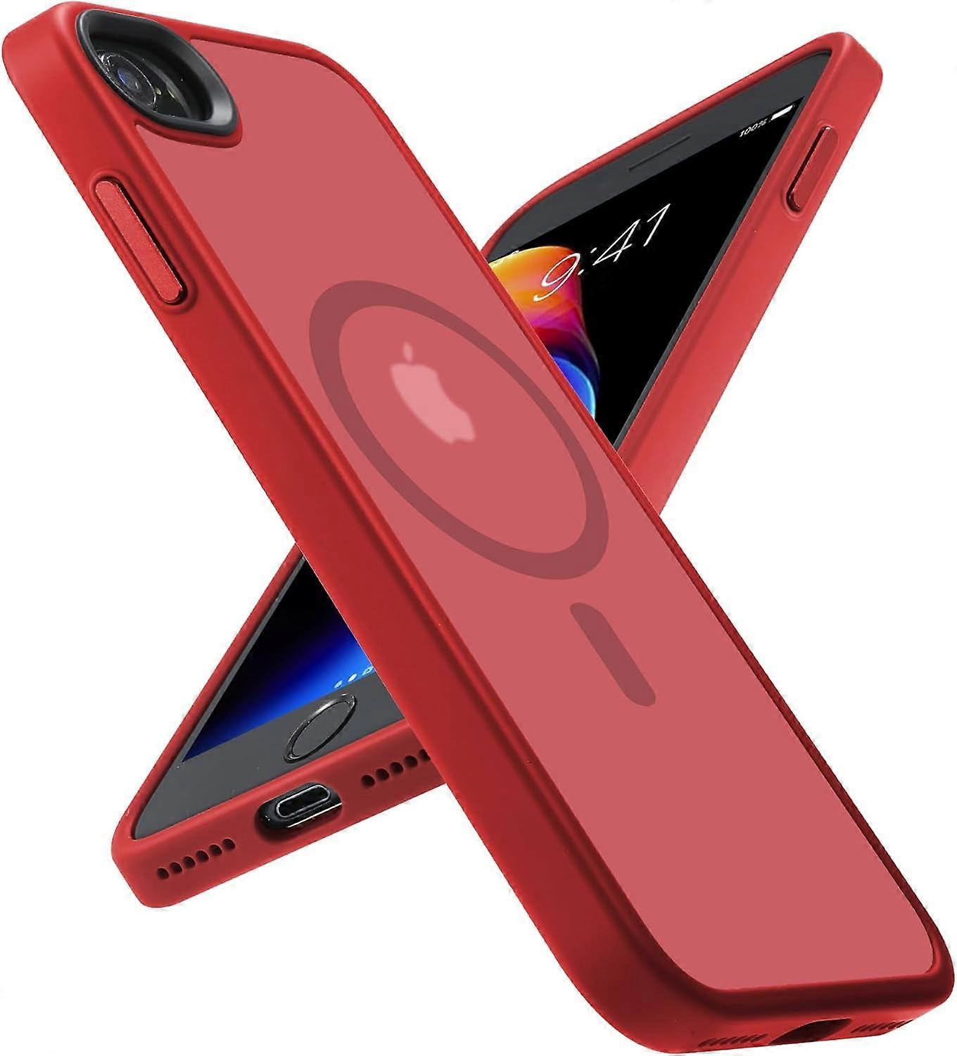 Magnetic Case for iPhone SE 2020/2022/iPhone 8 - Translucent Matte Hard PC Back Cover with MagSafe Compatibility - Matte Red (4.7")