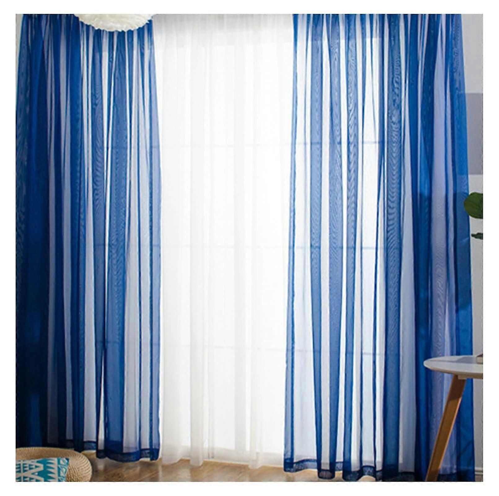 Curtains Voile 2 Panels Dark Blue Sheer Window Curtain Set 52"W x 72"H Rod Pocket Light Filtering Translucent Panels