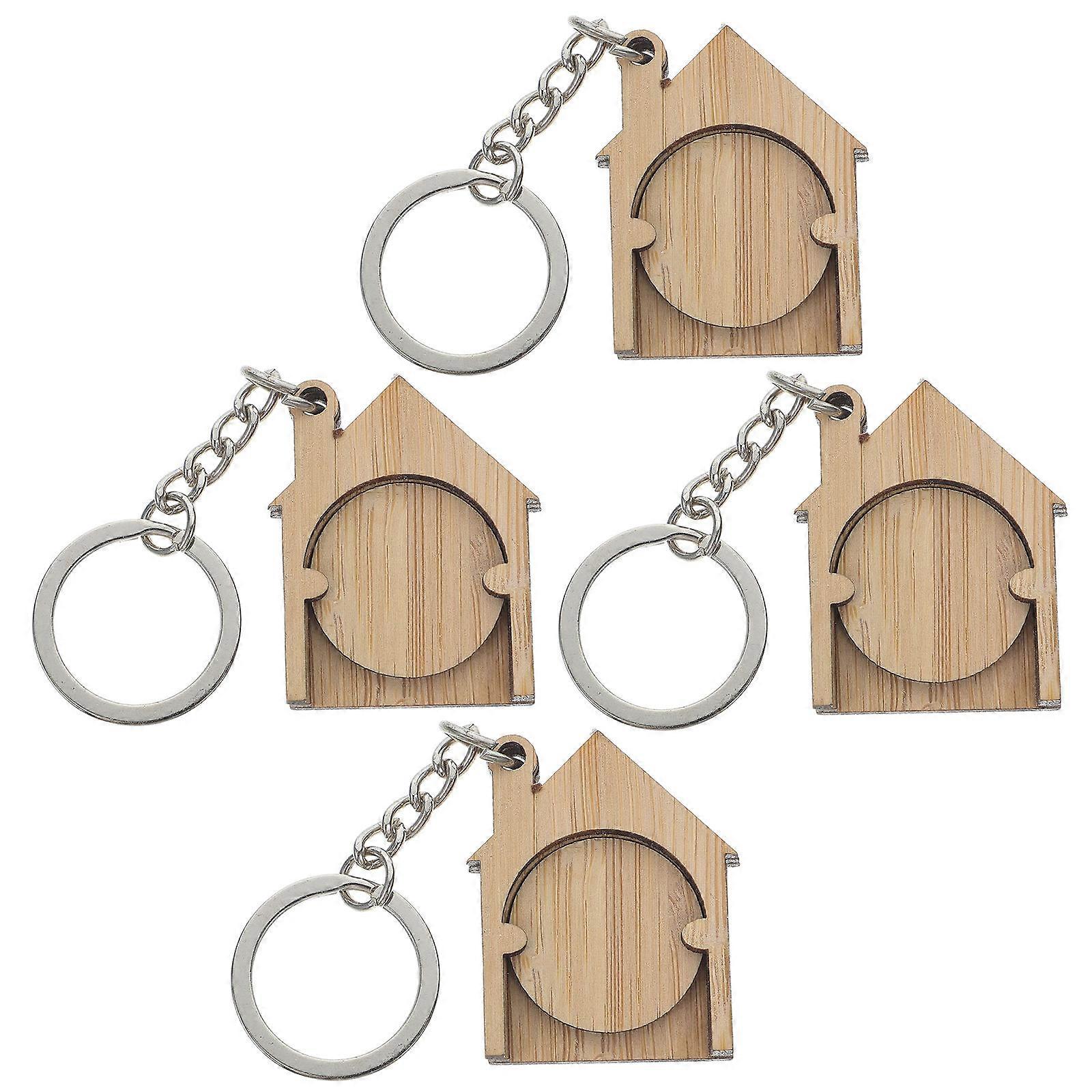 16Pcs Bamboo Shopping Cart Token Keychain for Easy Grocery Access