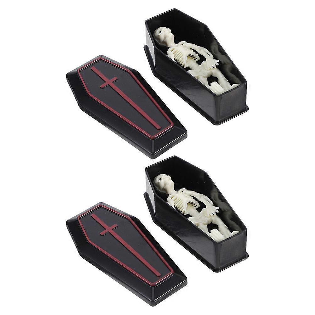 Mini Coffin Boxes for Halloween Decorations with Skeleton Models 4Sets