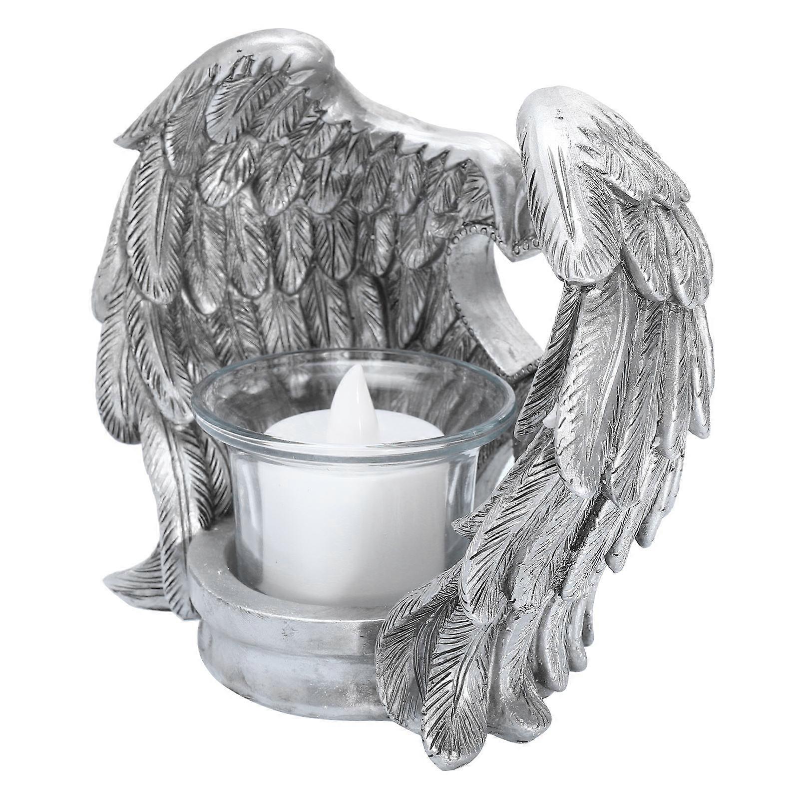 Angel Wing Resin Candlestick Silver for Decoration 3Sets Candle Holders