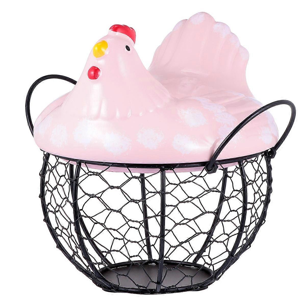 Snack Basket with Hen Lid for Storage Use 3Pcs Assorted Color Iron Basket