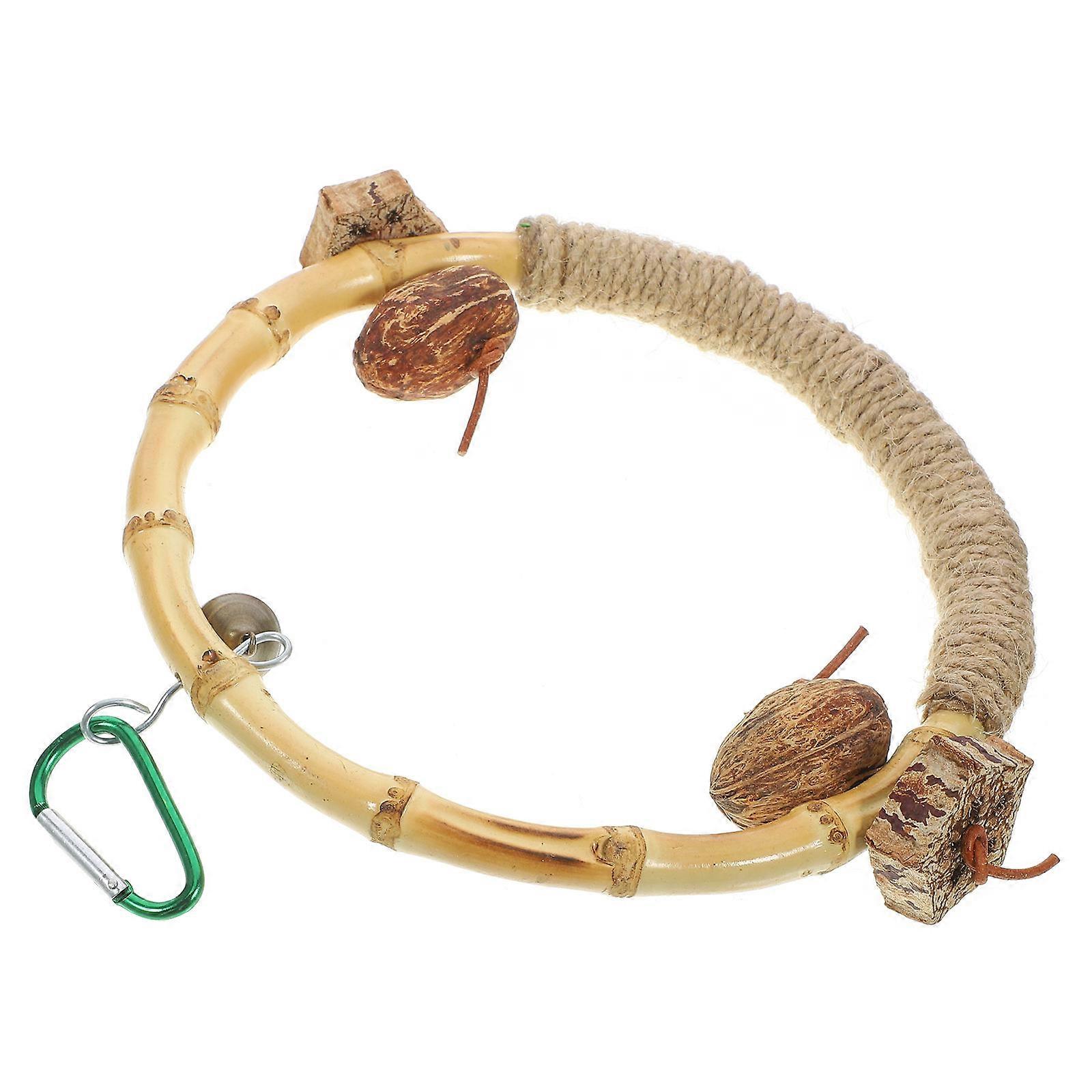 Pet Bird Swinging Toy Parrot Foraging Stand Wood Khaki Balance Exercise 1 Set