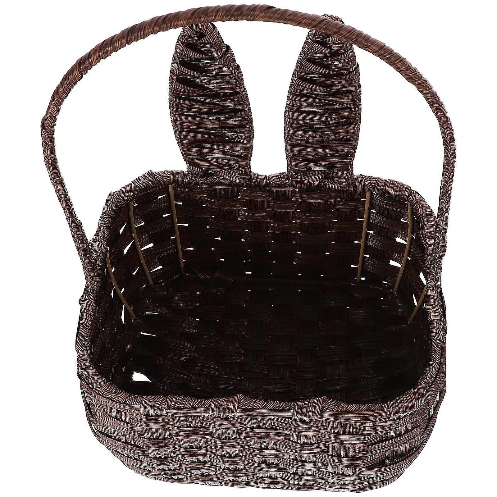 Handled Rabbit Ears Shape Basket Suitable For Home Storage In Coffee Color 1Pack