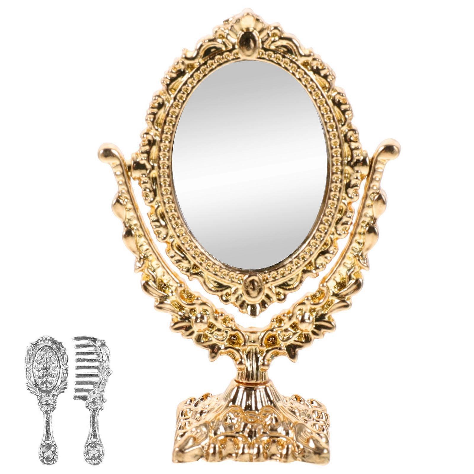 Miniature Mirrors for Doll House Plaything with 2Sets Golden Finish