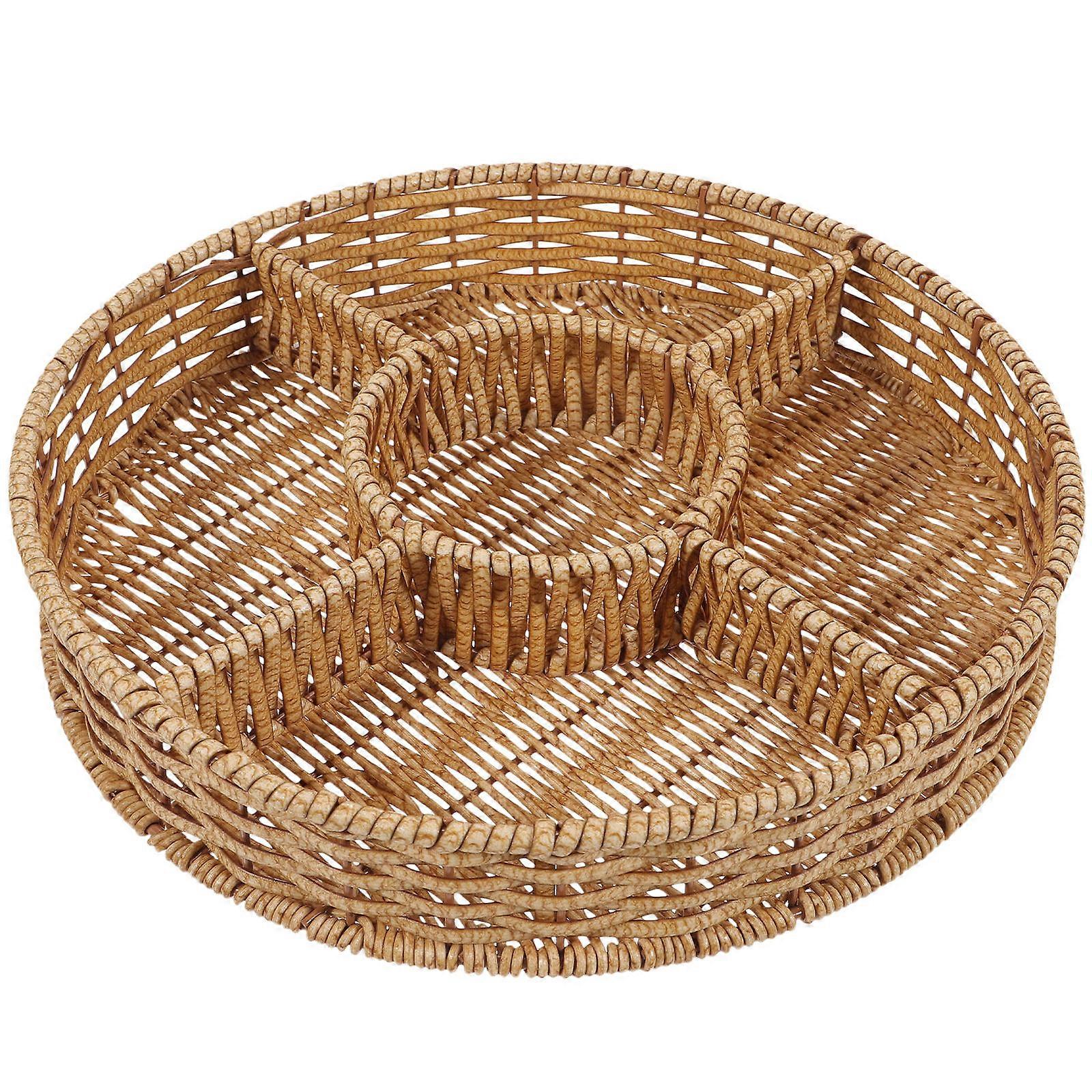 Fruit Serving Tray Round Bread Basket for Serving Snacks 2Pcs Light Brown