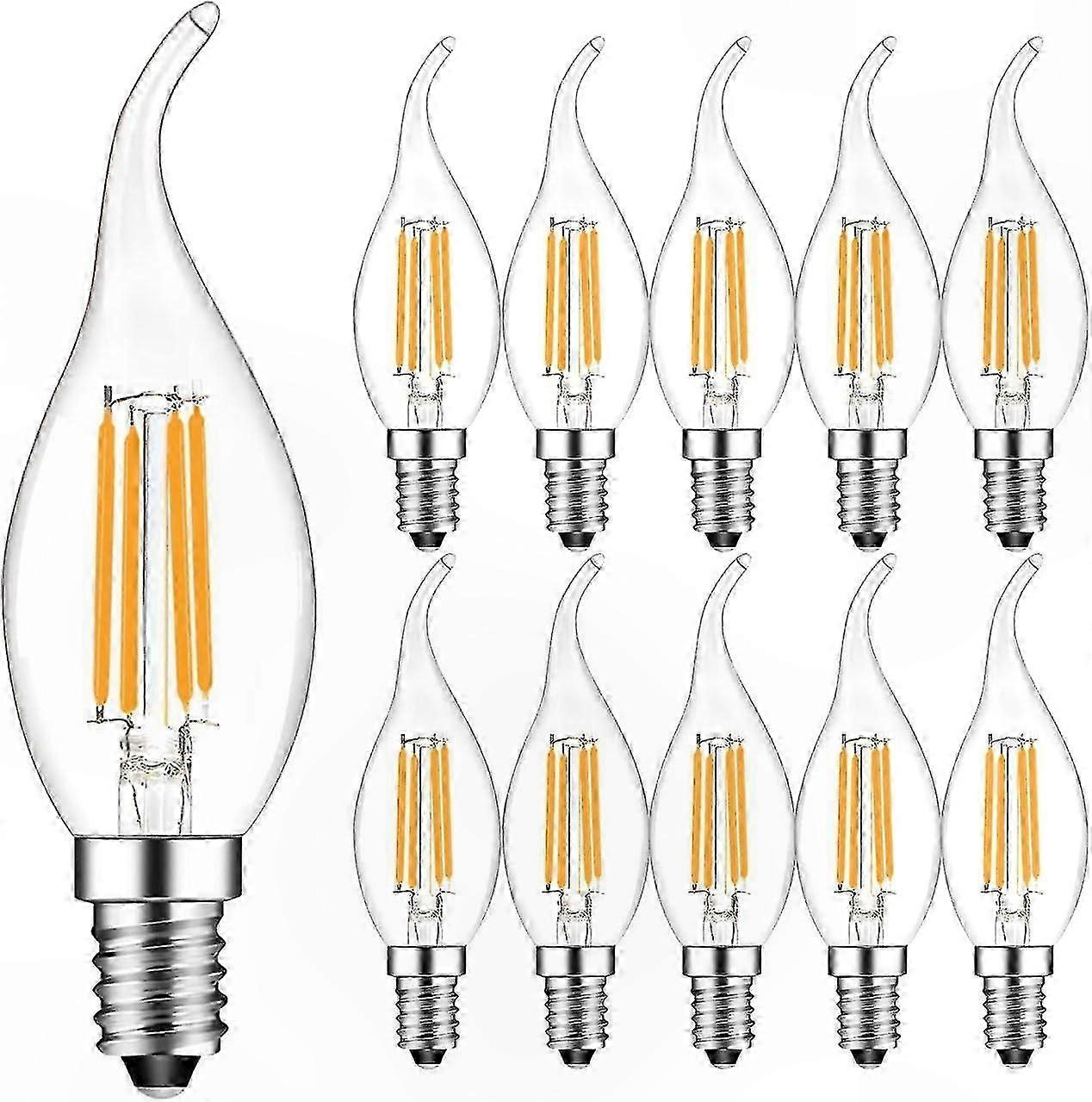 10-Pack 4W E14 LED Filament Bulbs, Warm White 2700K, 360° Beam Angle, Non-Dimmable, Energy Class F