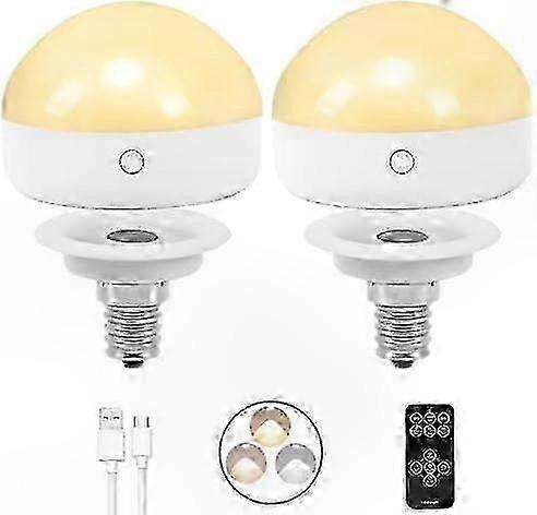 Rechargeable E14 Bulb, 2-Pack, 300LM, Dimmable, 3 Color Modes, Remote Control, Timer, Detachable Charging, Emergency Light