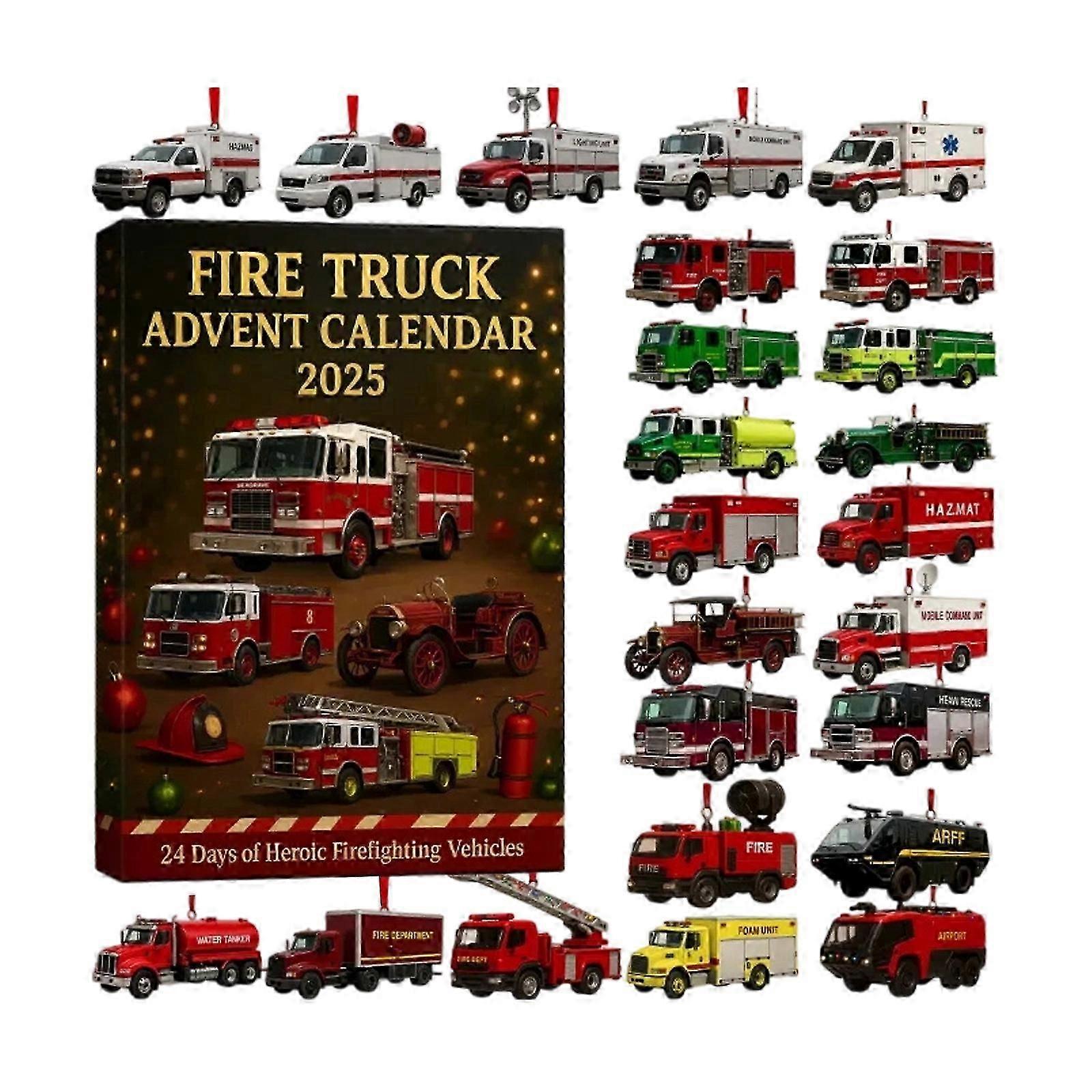 Countdown Calendar Includes 24 Gift Countdown Calendar And Surprise Toys Fire Truck Advent 24 Days Firefighting Vehicle Ornament