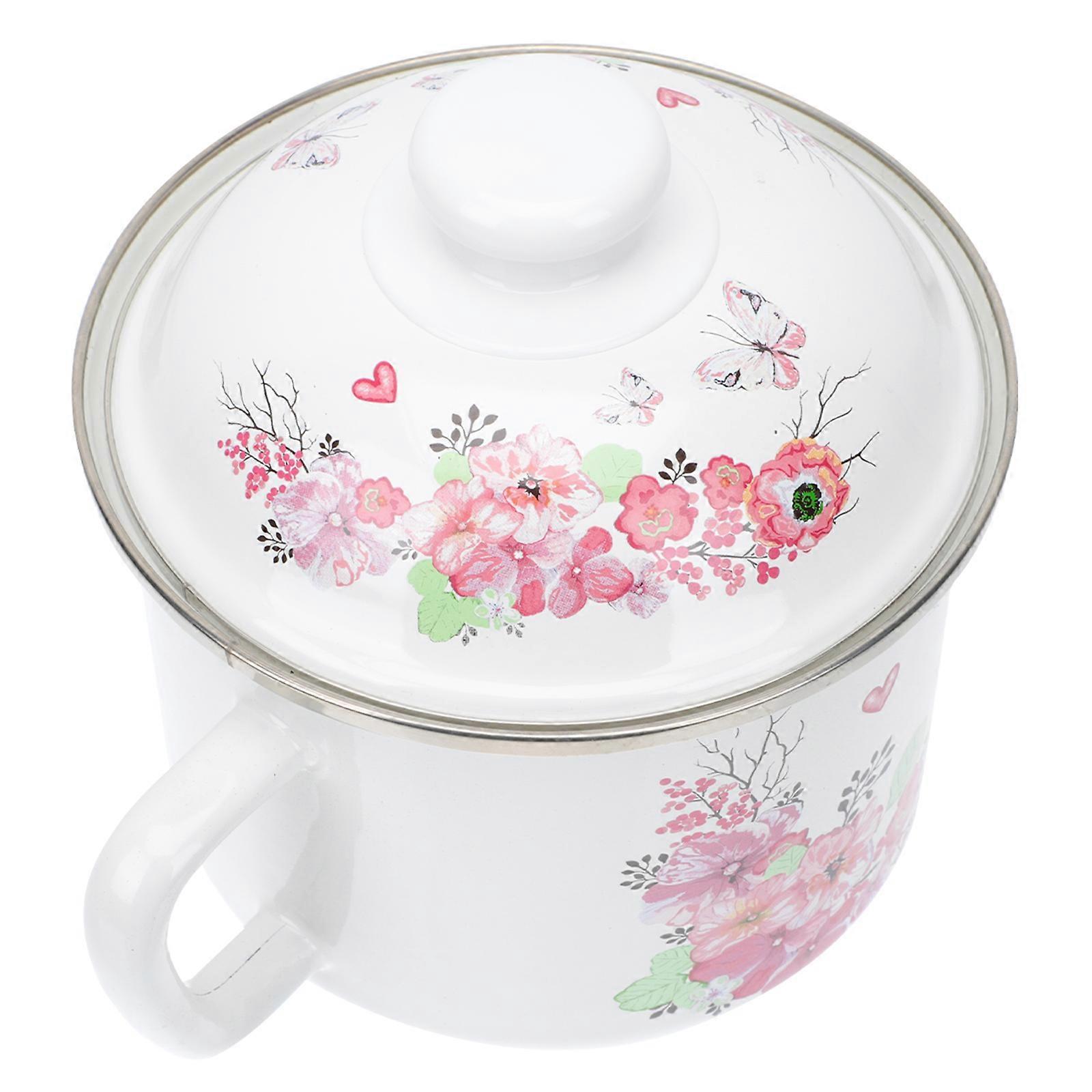 Food Container for Storage 1Pcs Lidded Enamel Bowl White Practical