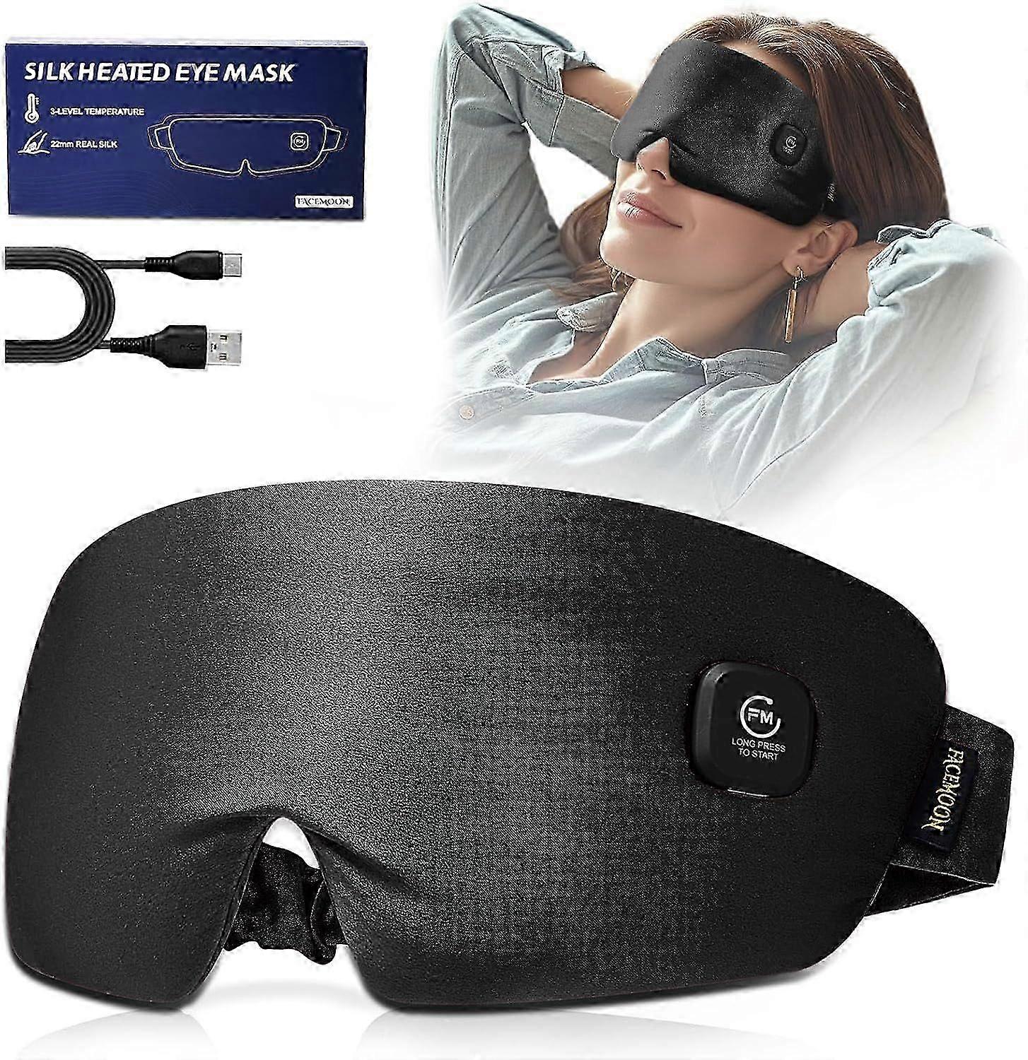 Heated Eye Mask for Dry Eyes - Silk Cordless Warm Eye Compress Moist Heat, FSA - FKB