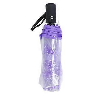 25-26 Automatic Umbrella Multipurpose 8 Ribs Fashion Transparent Flower Pattern Folding Travel Umbrella for Daily Stage Performance Purple