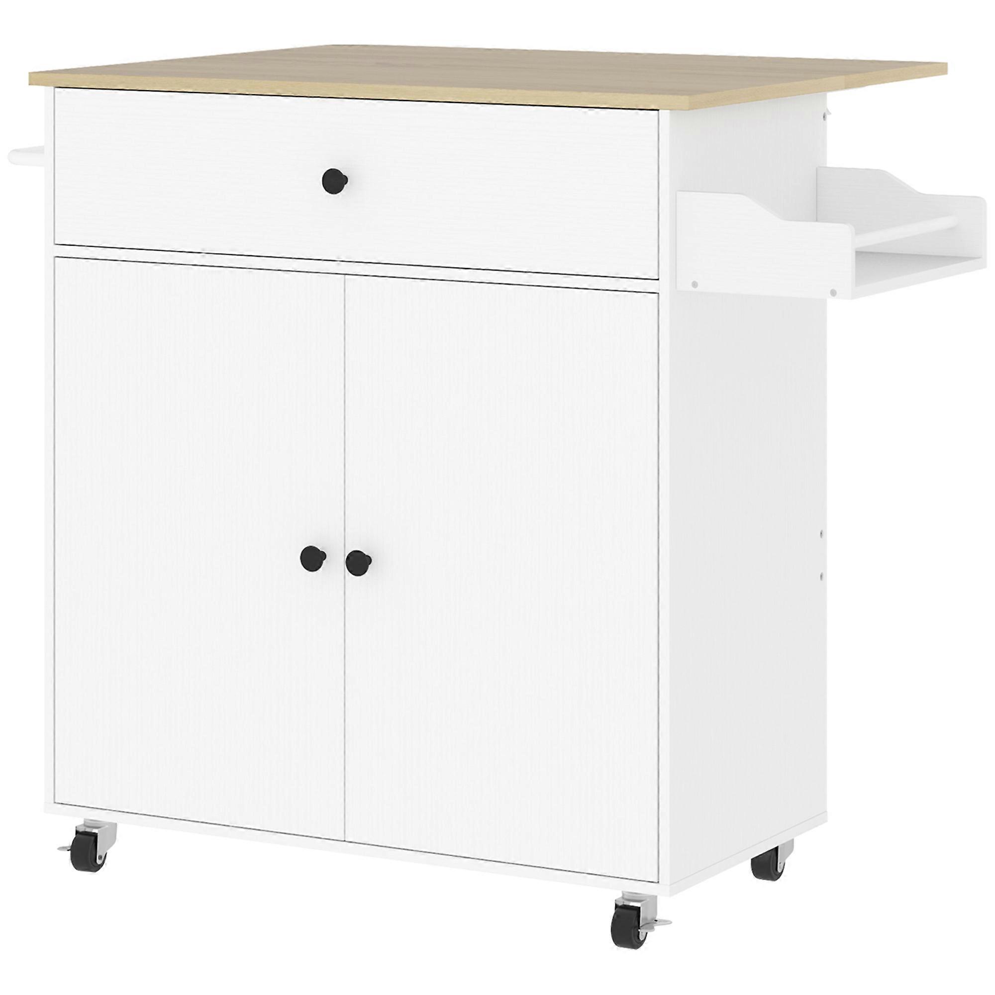 White Rolling Kitchen Island Cart Foldable Countertop Drawer Spice Rack