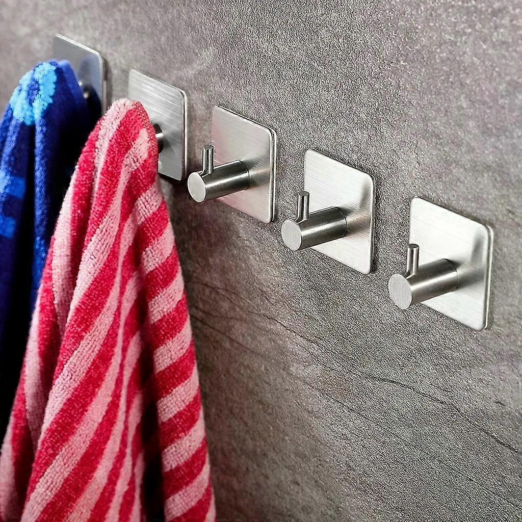 Towel hooks without drilling, set of 5 hooks, self-adhesive hooks, bathroom, kitchen, high-quality adhesive hooks, extra-strong for bathroom and kitch