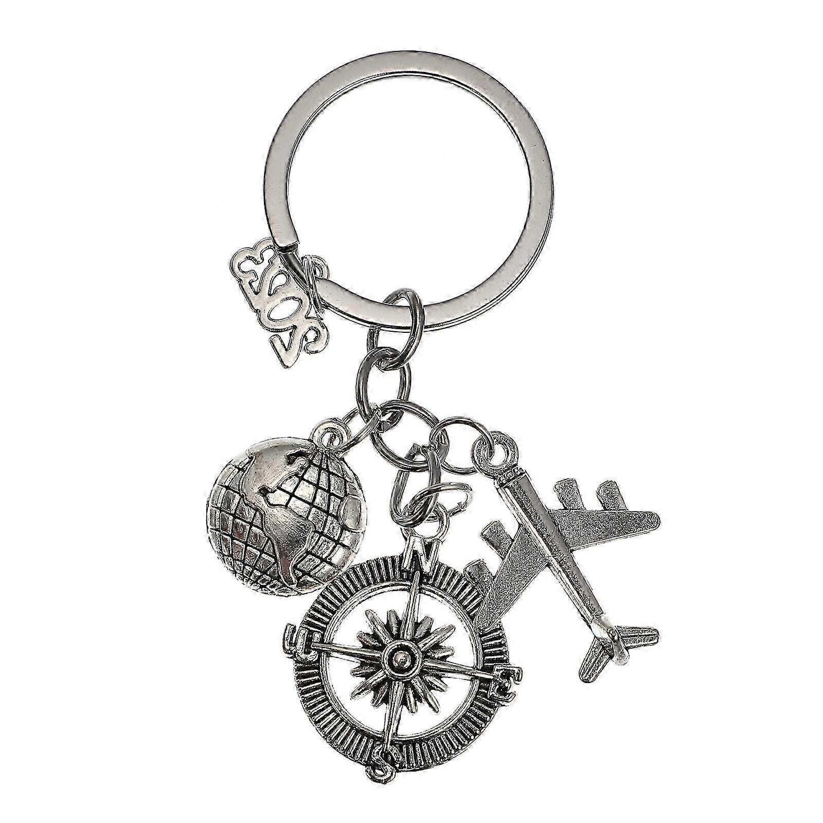 Map Gifts Airplane Key Chain Earth Airplane Keychains Inspirational Key Ring Metal Airplane Keychain