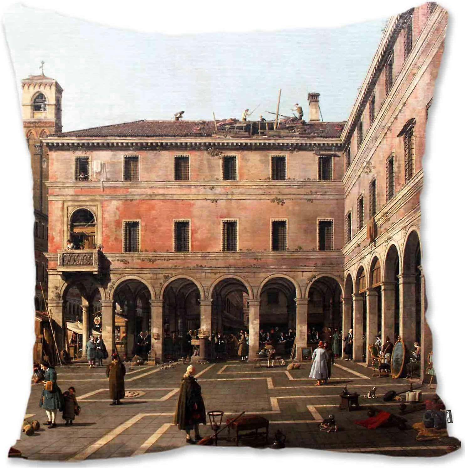 c852装飾的なスロー枕カバーth世紀のヴェネツィアの風景画 - カナレット - カンポディリアルトGC(A1-420)JK852