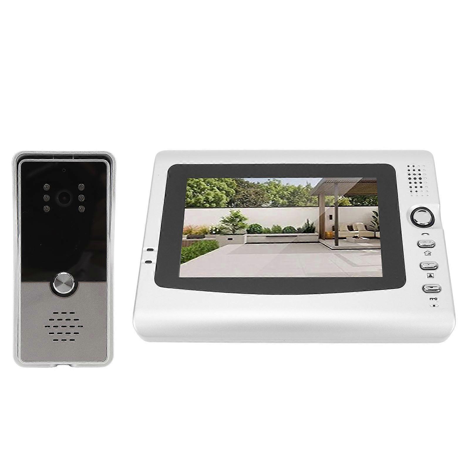 Wired Video Intercom System Smart Infrared Video Doorbell Camera with 7 Inch TFT Color Screen Display for Home Security UK Plug Black Silver