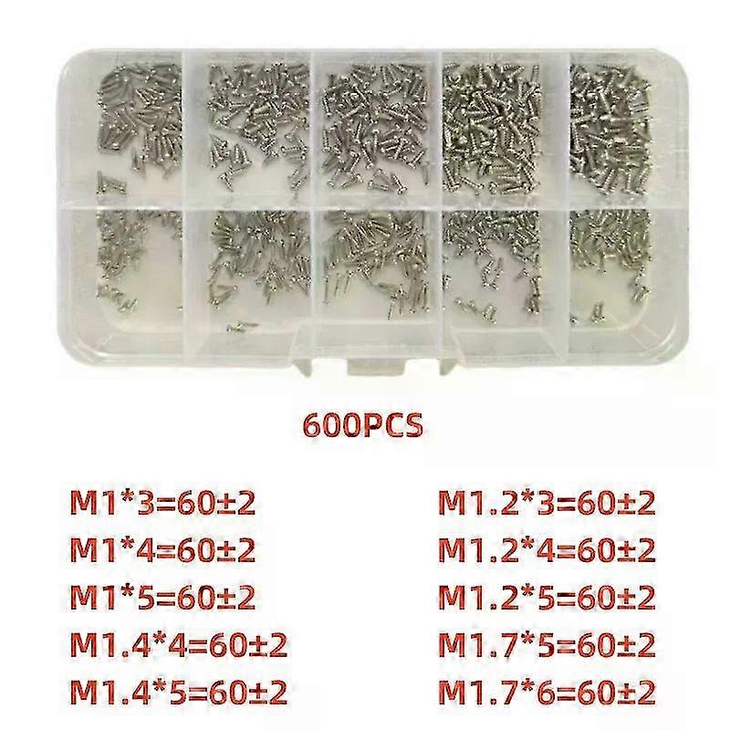 600/1200 sets Miniatuur zelftappende schroeven Miniatuur kruiskop metalen schroeven classificatiekit