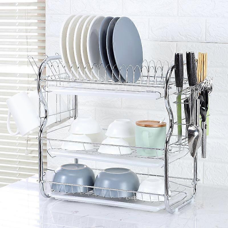 Multi-functional 3-Tier Dish Rack Kitchen Supplies Storage Rack Draining Rack with