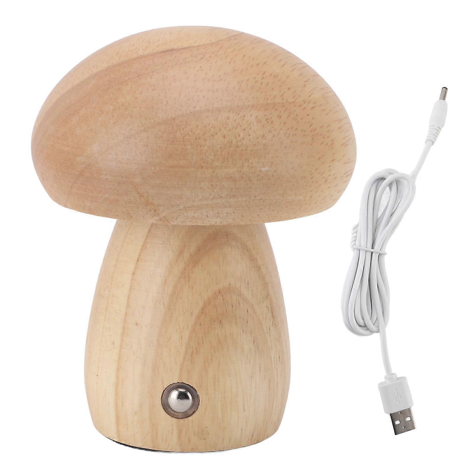 Small Wood Mushroom Lamp USB Charging Cordless Bedside Touch Lamp Portable Dimmable Table Lamp for