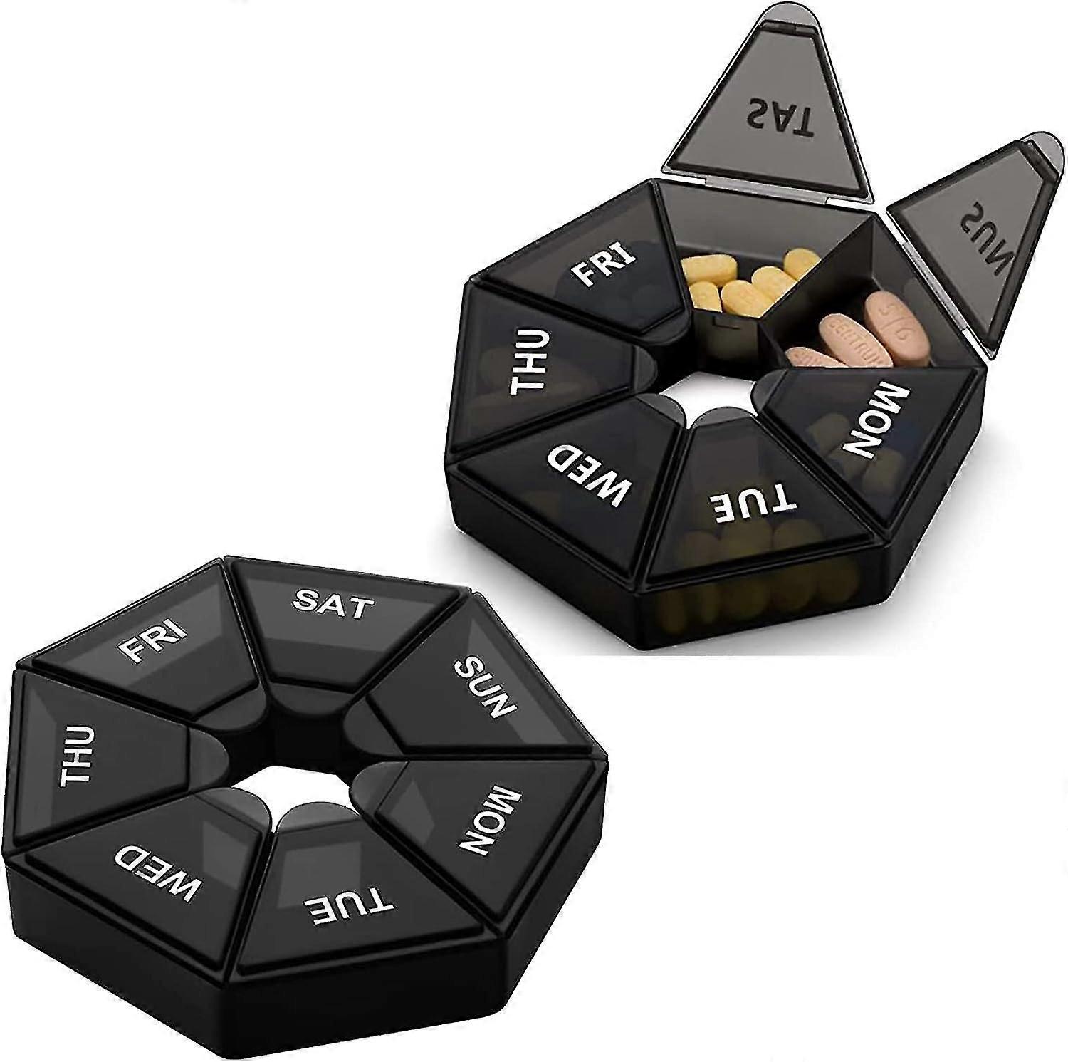 トラベルピルボックス、7日間2回、2個のポータブルラウンドピルボックスオーガナイザー