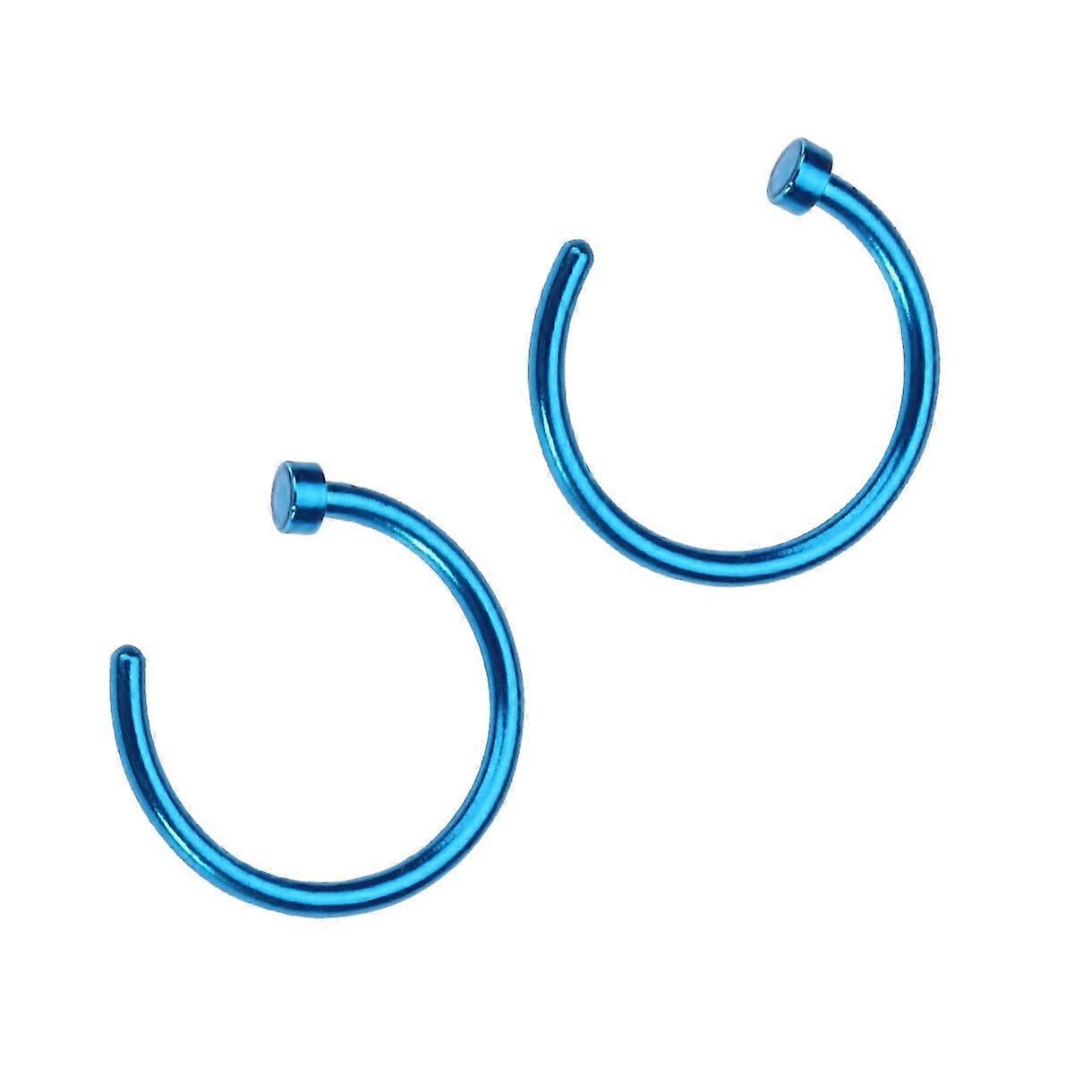 Yuanmiaoke 2 pcs Unisex Surgical Titanium Steel Open Nose Ring Nose Piercing Stud 8mm (Blue)