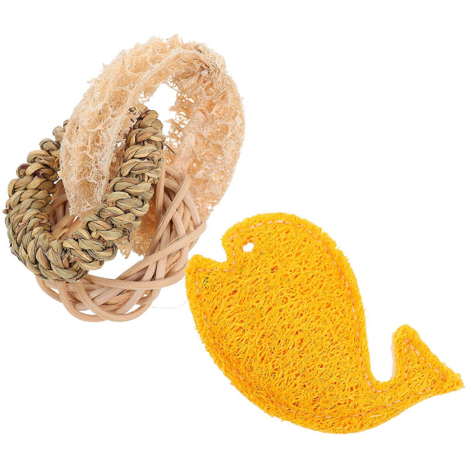 Pet Chew Toys Natural Loofah Rabbit Chew Toys for Teeth Cleaning 2Pcs Accessory