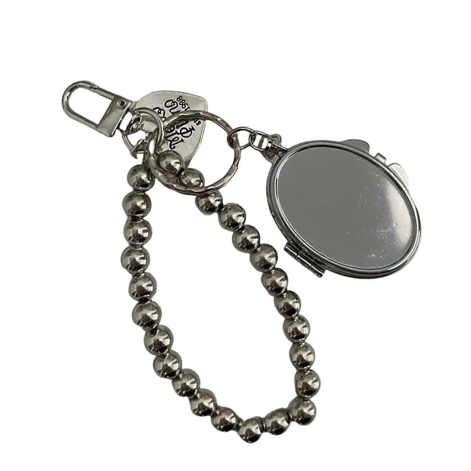 Elegant Key Holder Fashionable Keychain with Oval/Round/Heart Mirror and Beaded Chain Bag Ornament for Trendsetters Multicolor