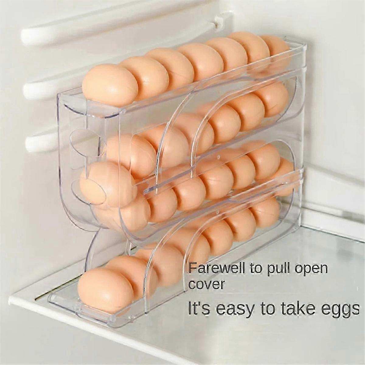 Automatic Scrolling Egg Rack Egg Basket Container Roll Down Refrigerator Egg Dispenser Kitchen Home Transparent