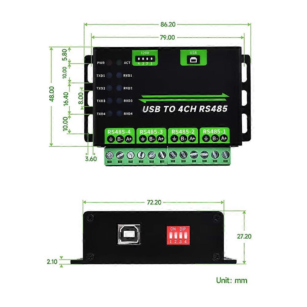 USB to 4CH RS485 Converter Module Industrial Grade Universal Serial Communication