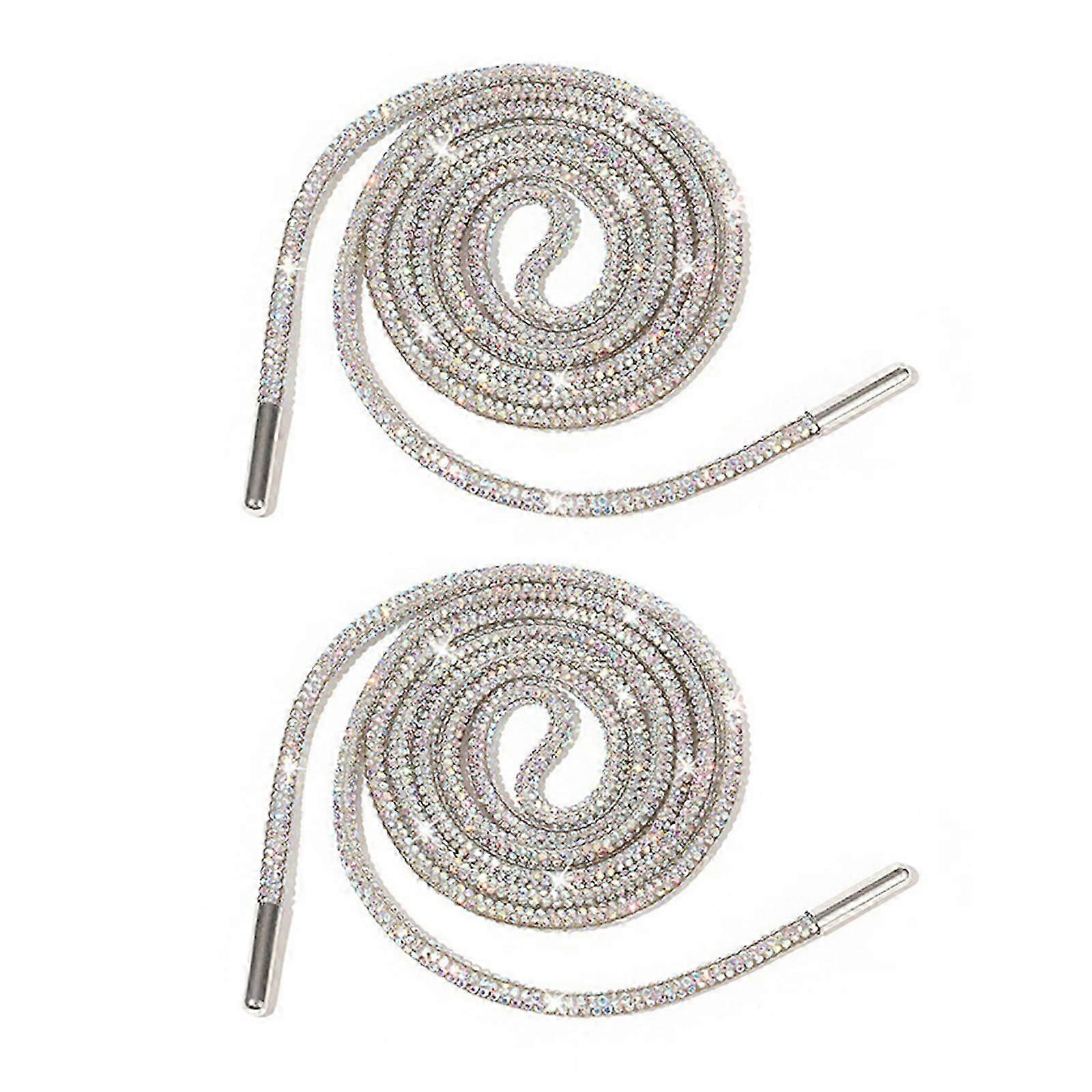 Glitzernde Strass-Schnürsenkel, 140 cm, für Musikfestivals, Weiß, 2er-Pack