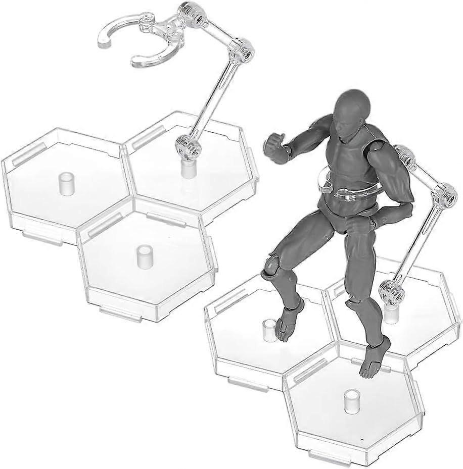 2 Sets Action Figure Display Stands Clear Assembly Action Figure Display Holder Splicable Plastic Minifigures Display Stands with Base Compatible with