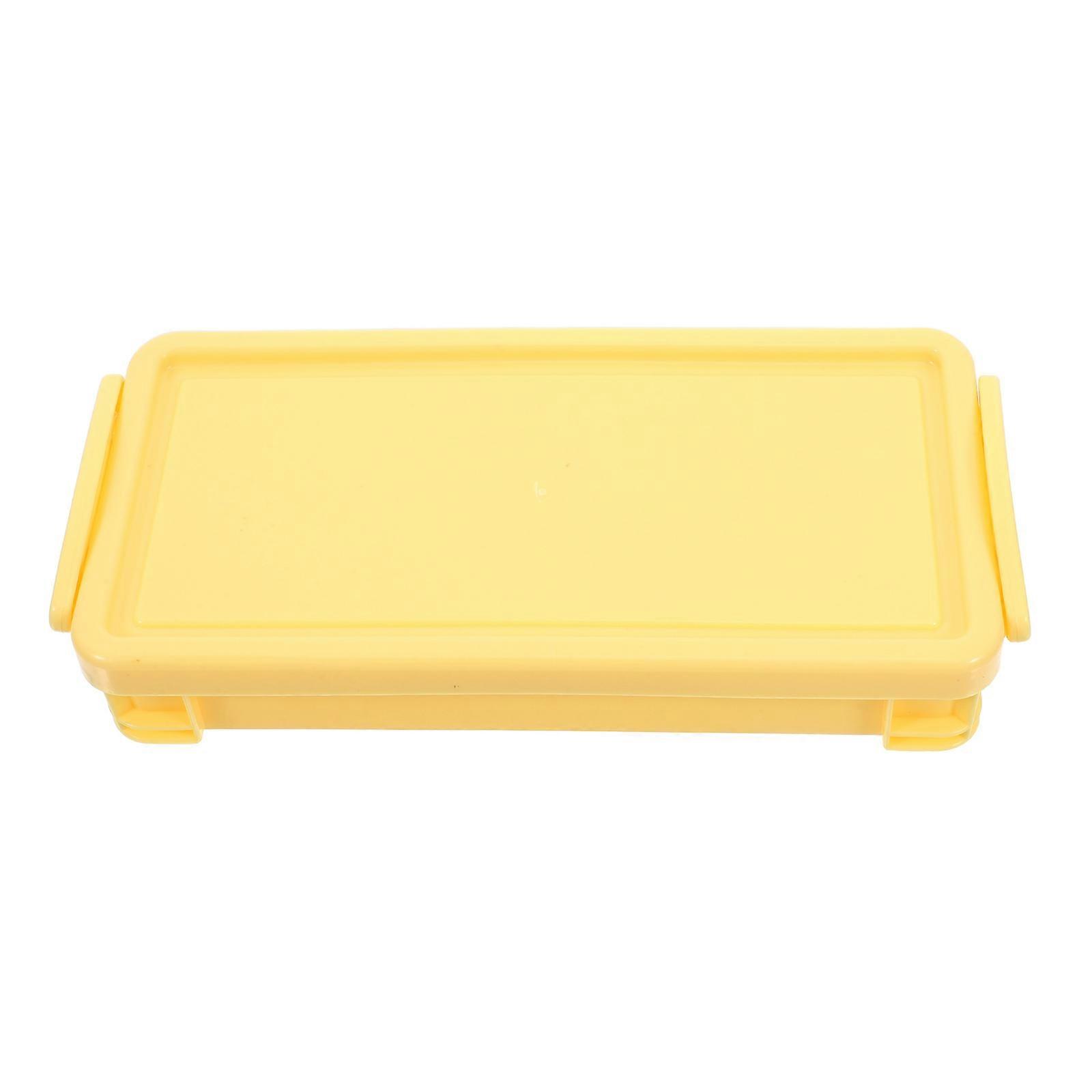 Pencil Organizer Case for Storage Use Yellow Plastic Stackable Pencil Box with Lid