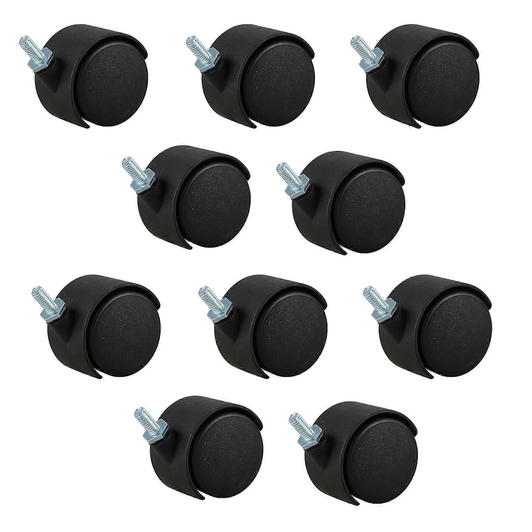10Pcs 6mm Threaded Stem 40mm Dual Wheel Rotatable Caster Black