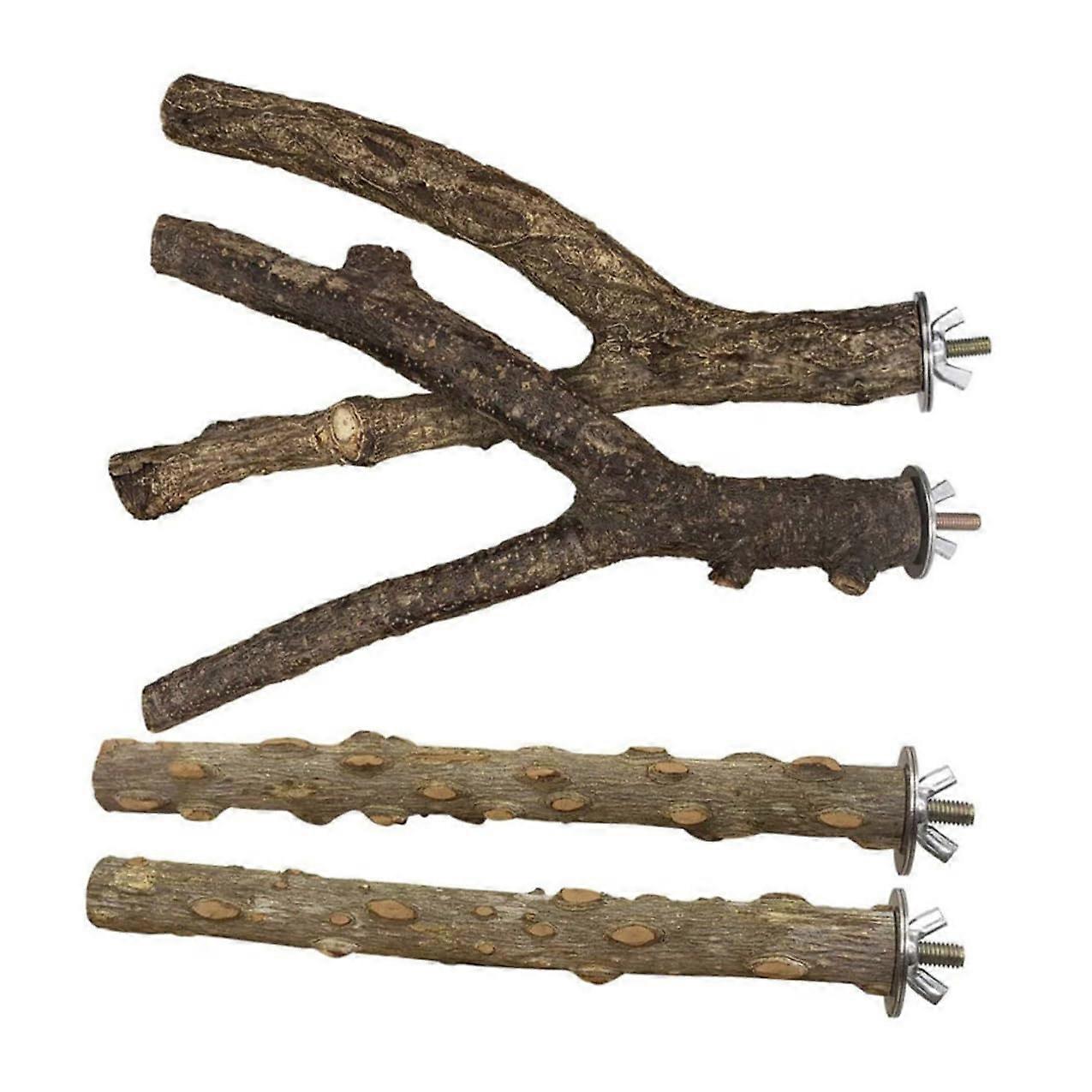 Perch Stand Natural Wood Bird Training Rack for Exercise and Play Grey Coffee