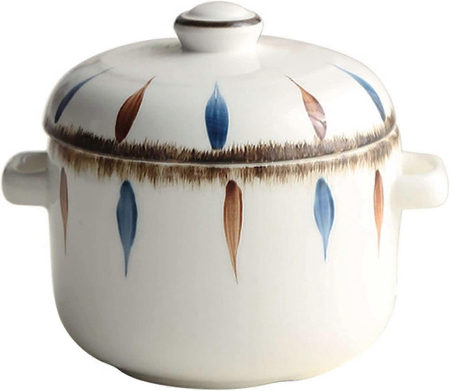 Ceramic Soup Bowl with Lid and Double Handles, Microwave Oven Safe French Onion 16oz Blue