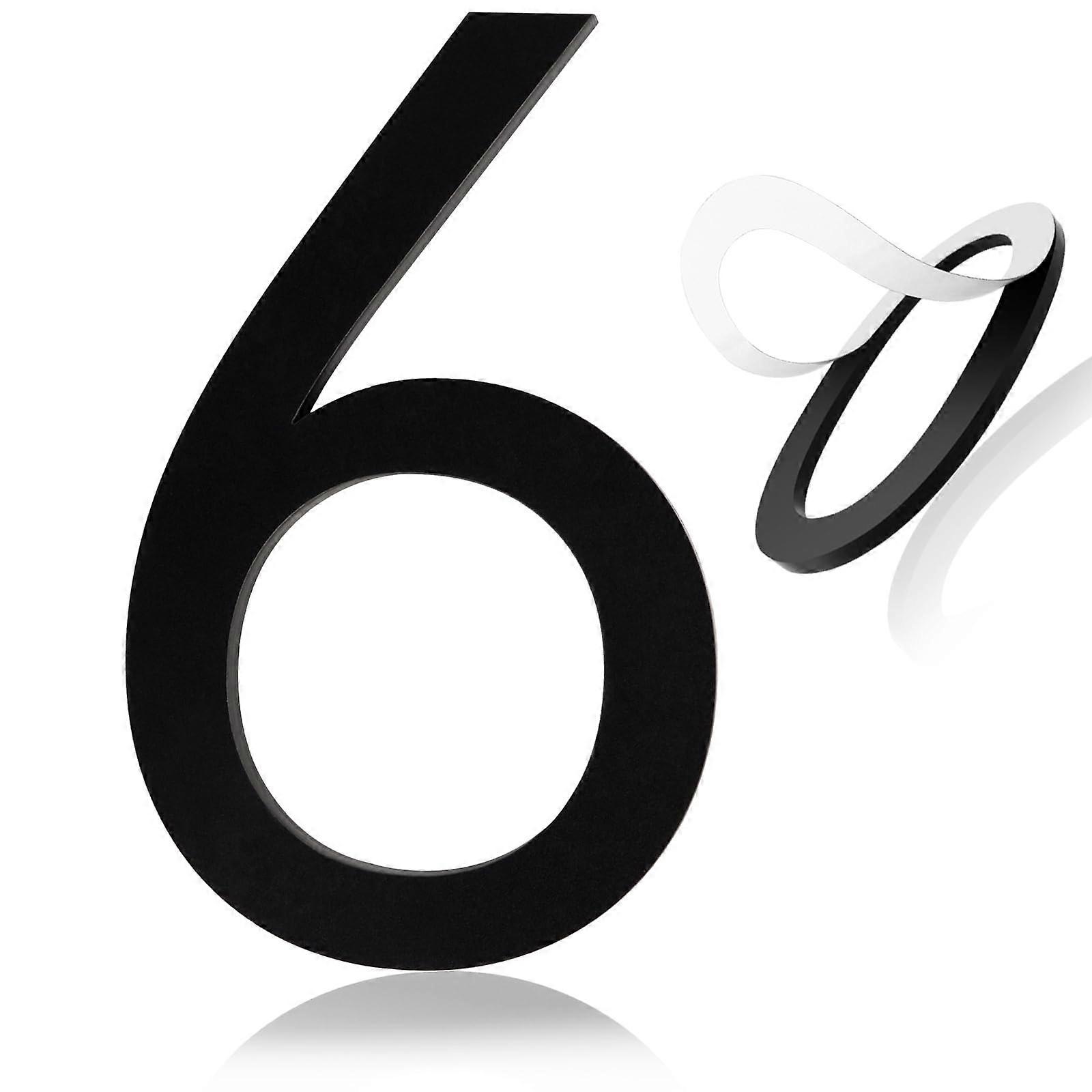 Self Adhesive House Number 6, 5 Inch Black Acrylic, Modern Weatherproof Large Address Numbers for Outside