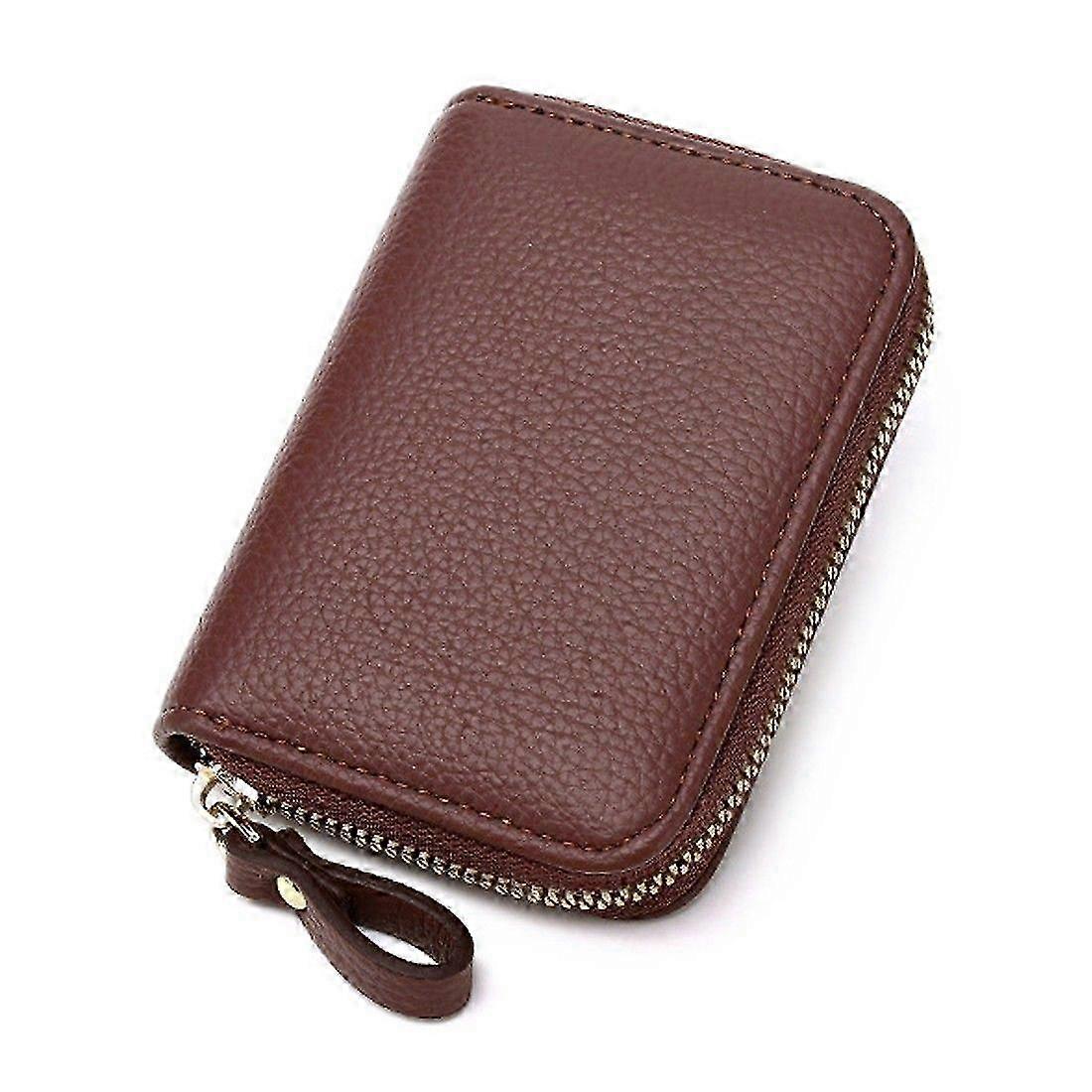 Compact Wallet for Women: Leather Credit Card Holder with Secure Zipper Closure