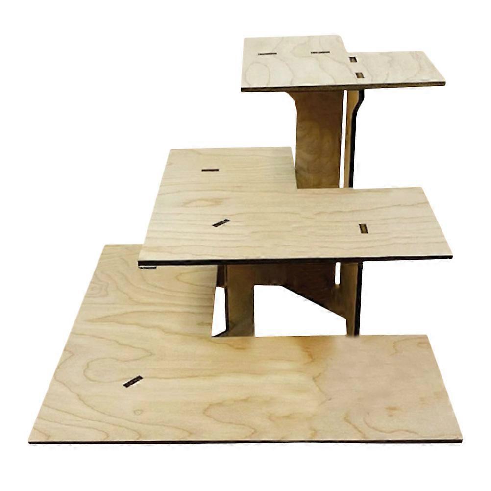 Portable Beige Corner Display Rack for Retail Use 1Set Three Tier Wood Stand