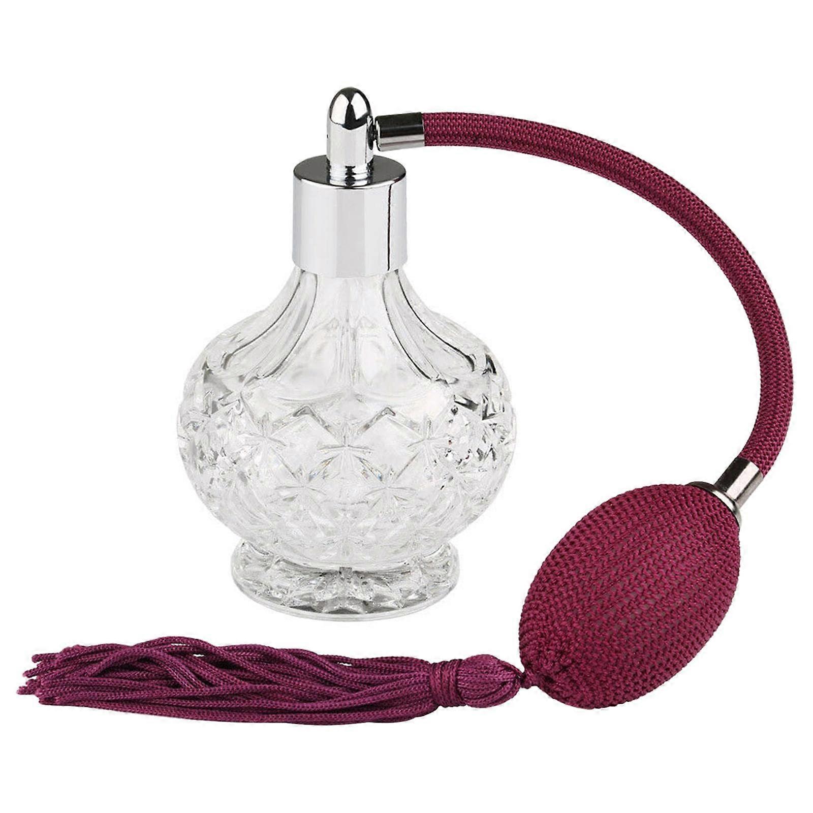 Vintage Perfume Spray Bottle 80ml Glass Refillable Atomizer with Crystal Design and Long Tassel Purple Red