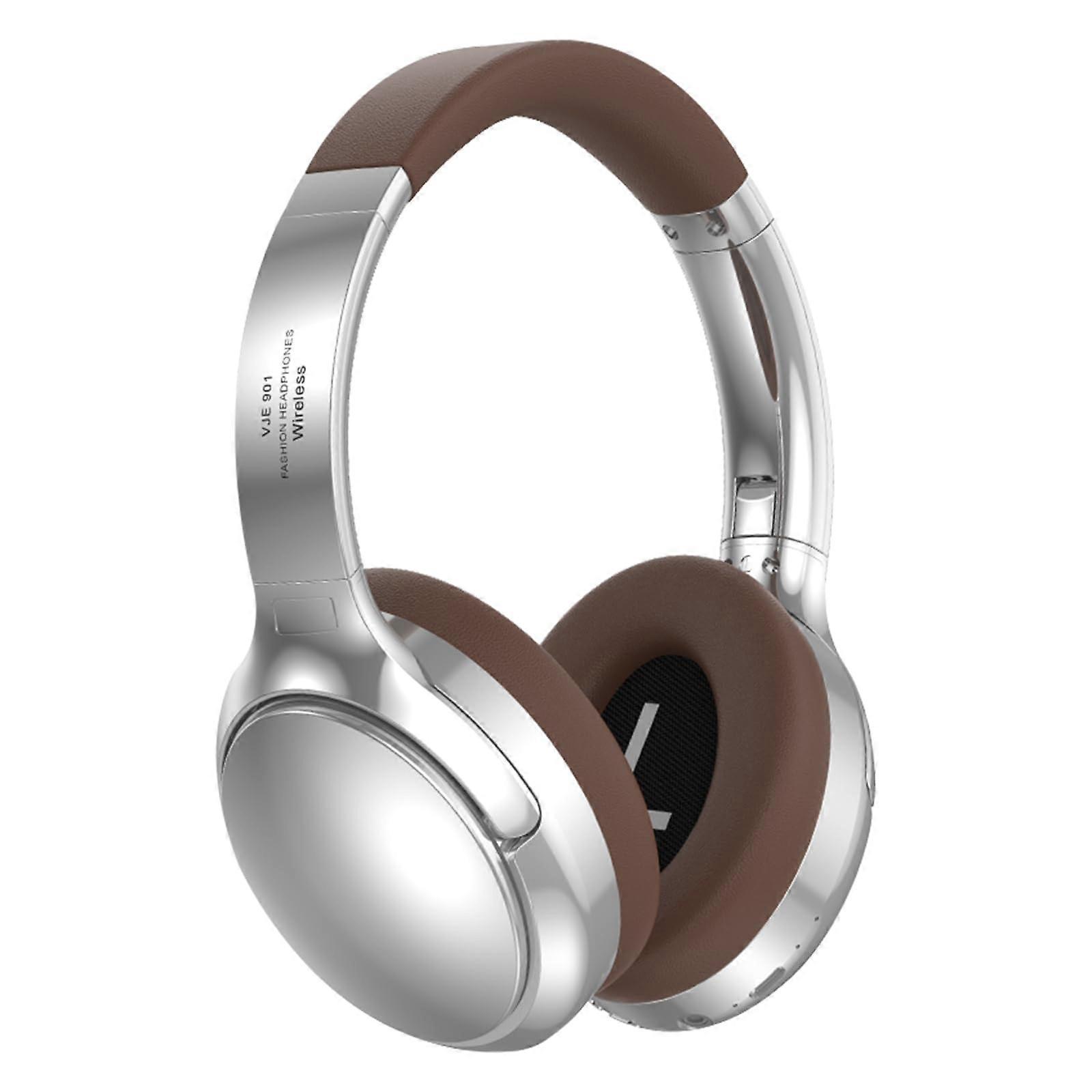 Noise Cancelling Wireless Over Ear Bluetooth Headphones 60H Playtime Mic Foldable Silver Brown